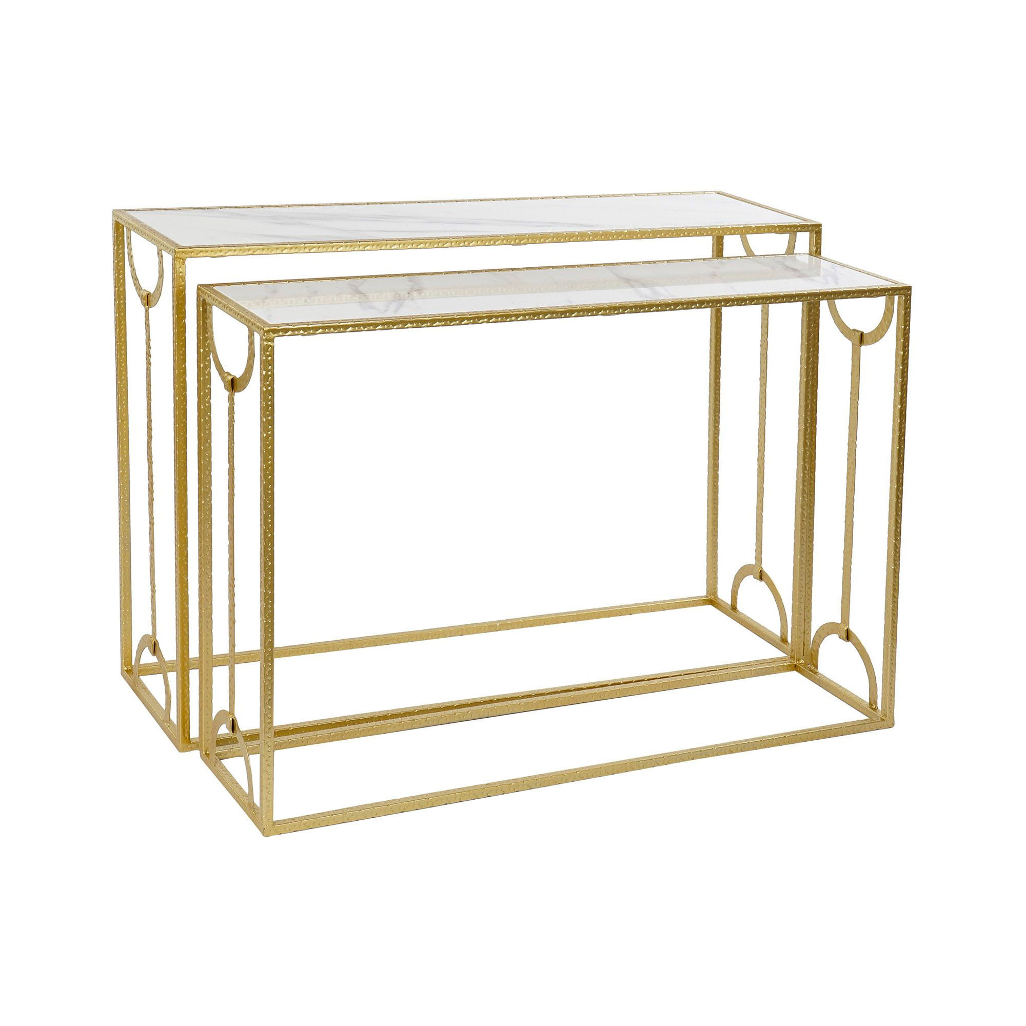 Set de 2 Consoles métal doré et plateaux marbre – 110×32.5×83.5cm