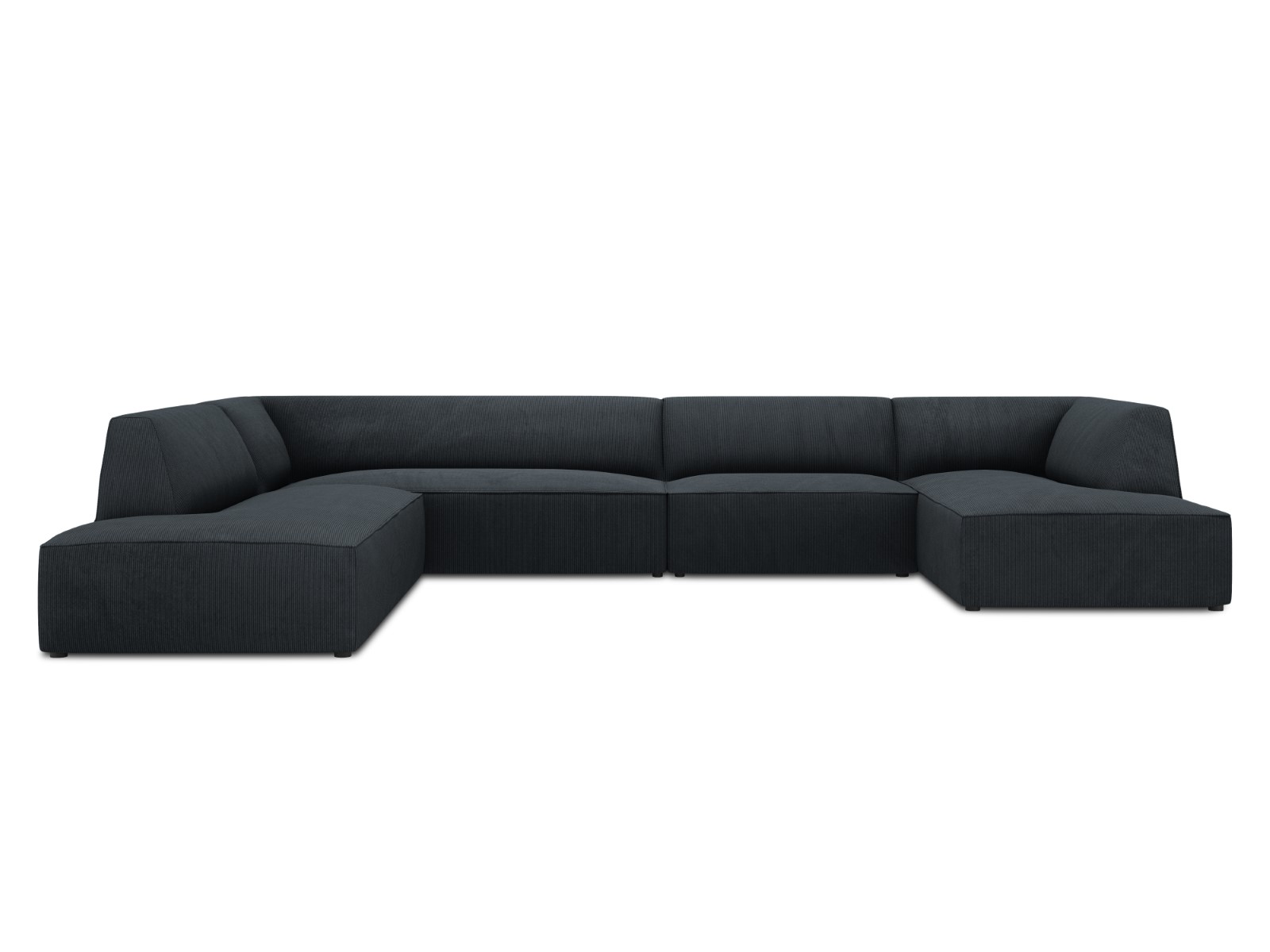 Canapé d'angle panoramique gauche tissu structuré noir 7 places
