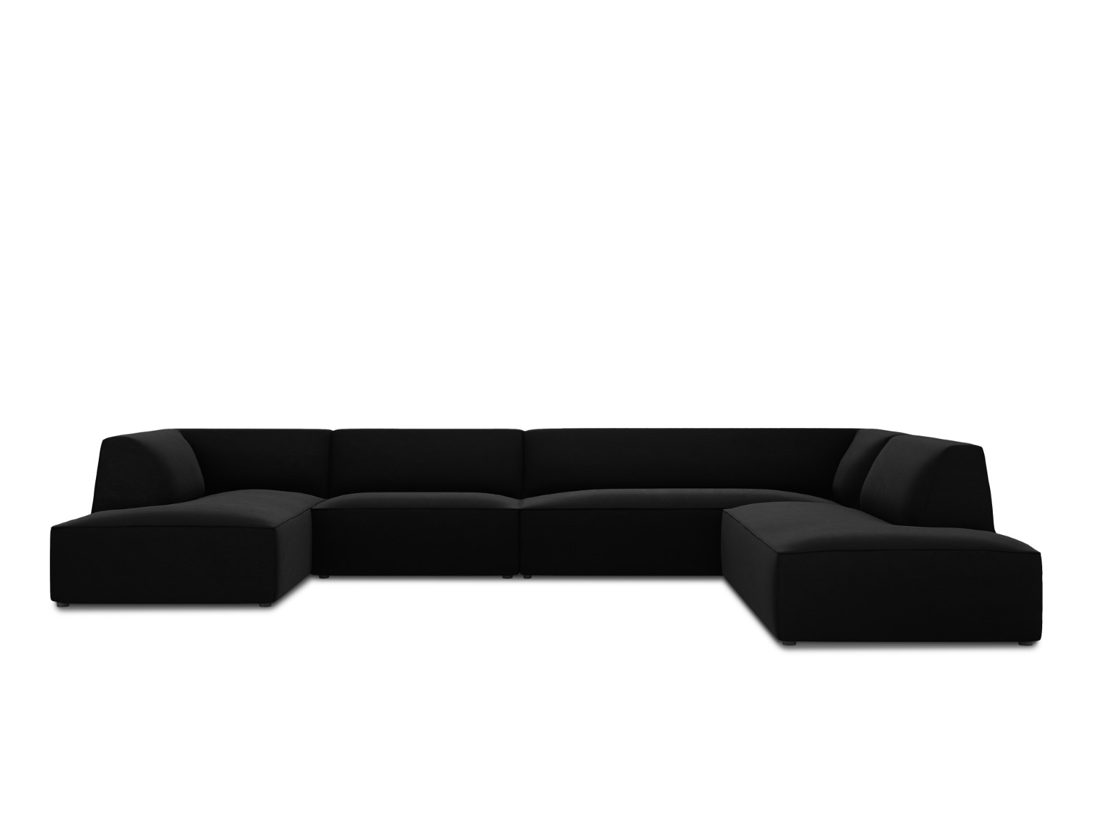 Canapé d'angle panoramique droit velours noir 7 places