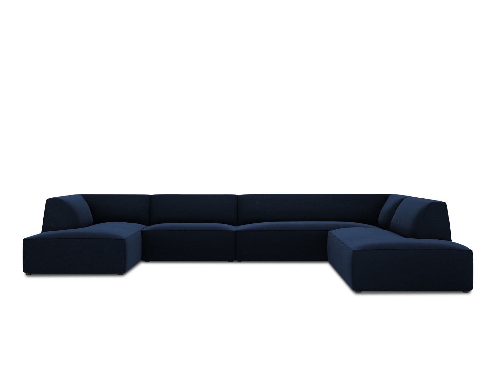 Canapé d'angle panoramique droit velours bleu roi 7 places