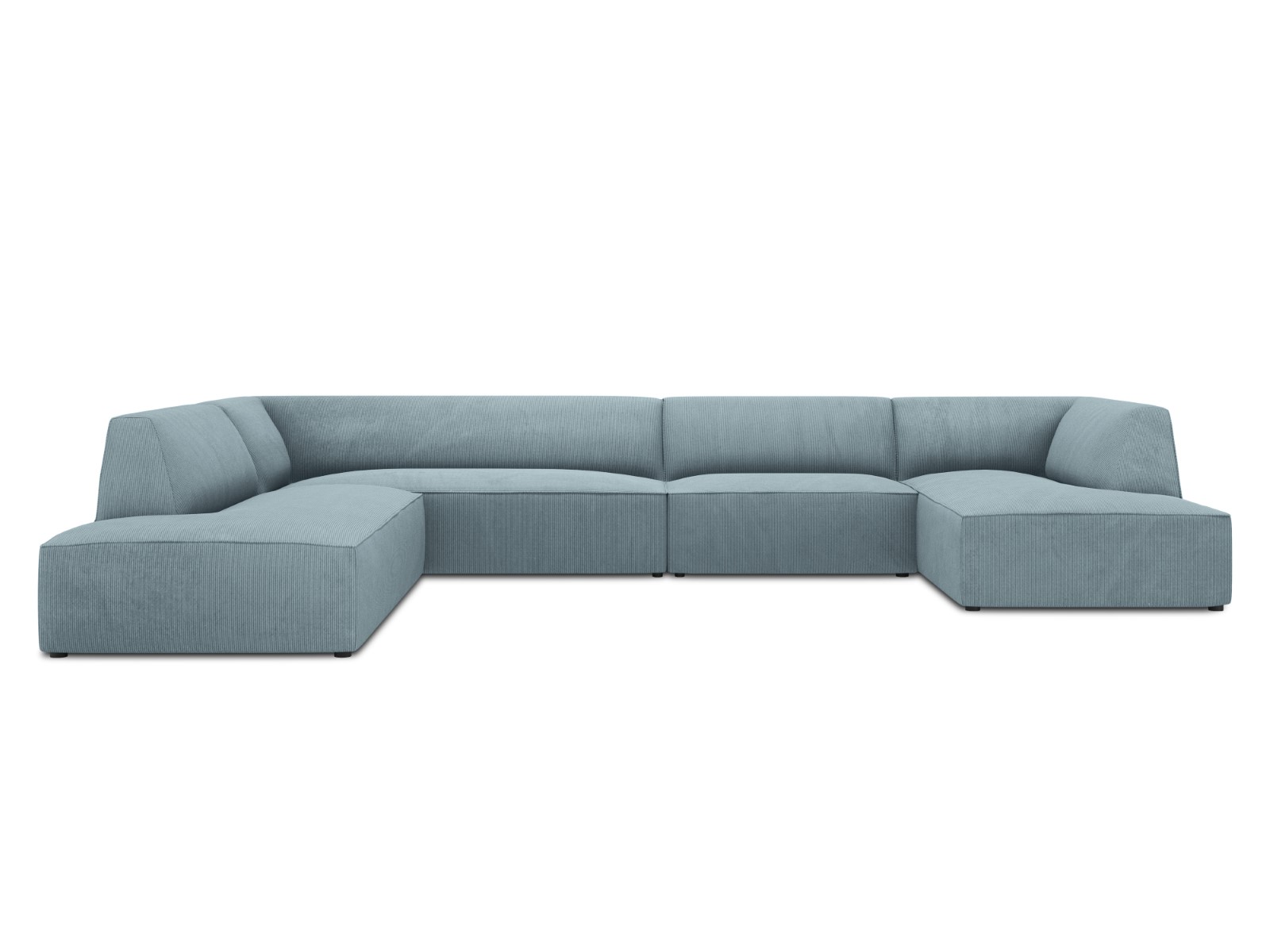 Canapé d'angle panoramique gauche tissu structuré bleu clair 7 places