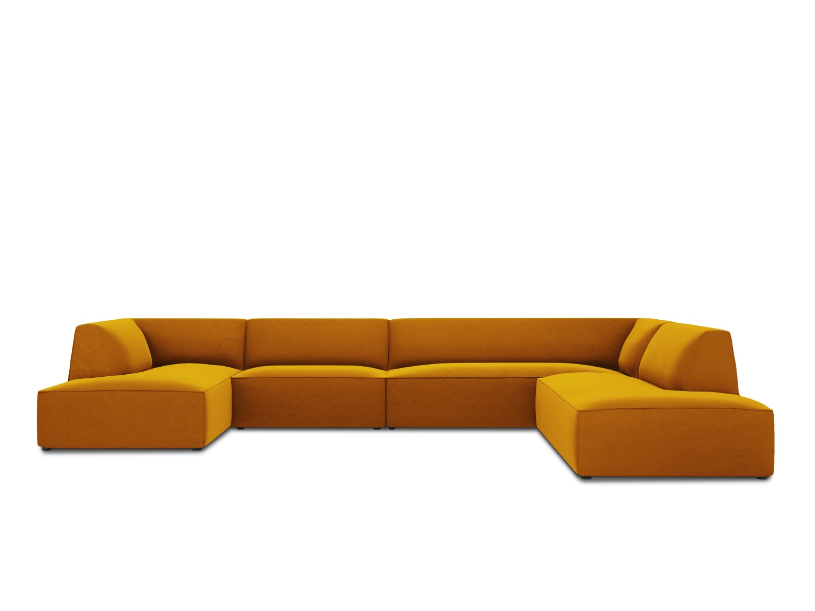 Canapé d'angle panoramique droit velours jaune 7 places