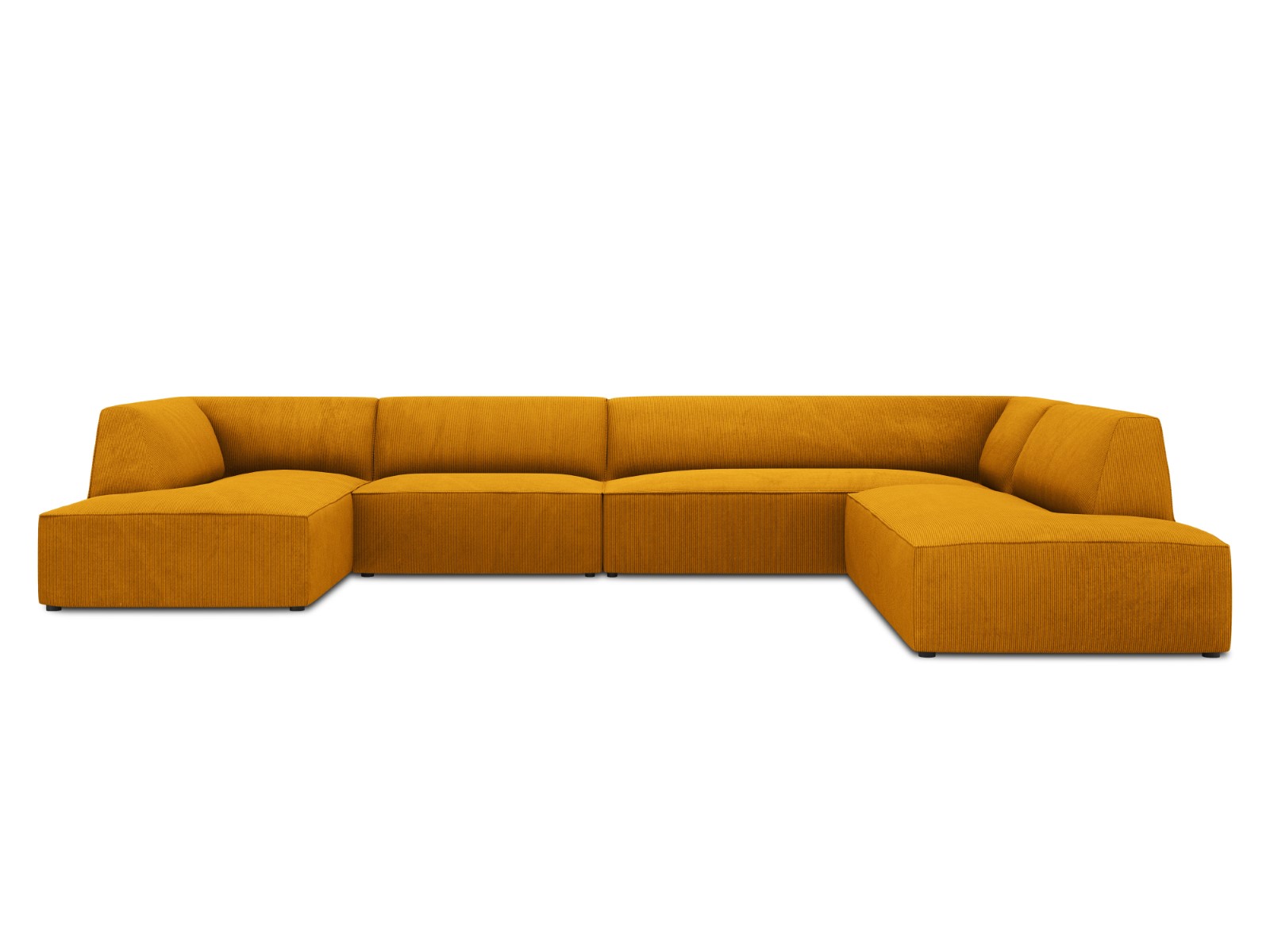 Canapé d'angle panoramique droit tissu structuré jaune 7 places