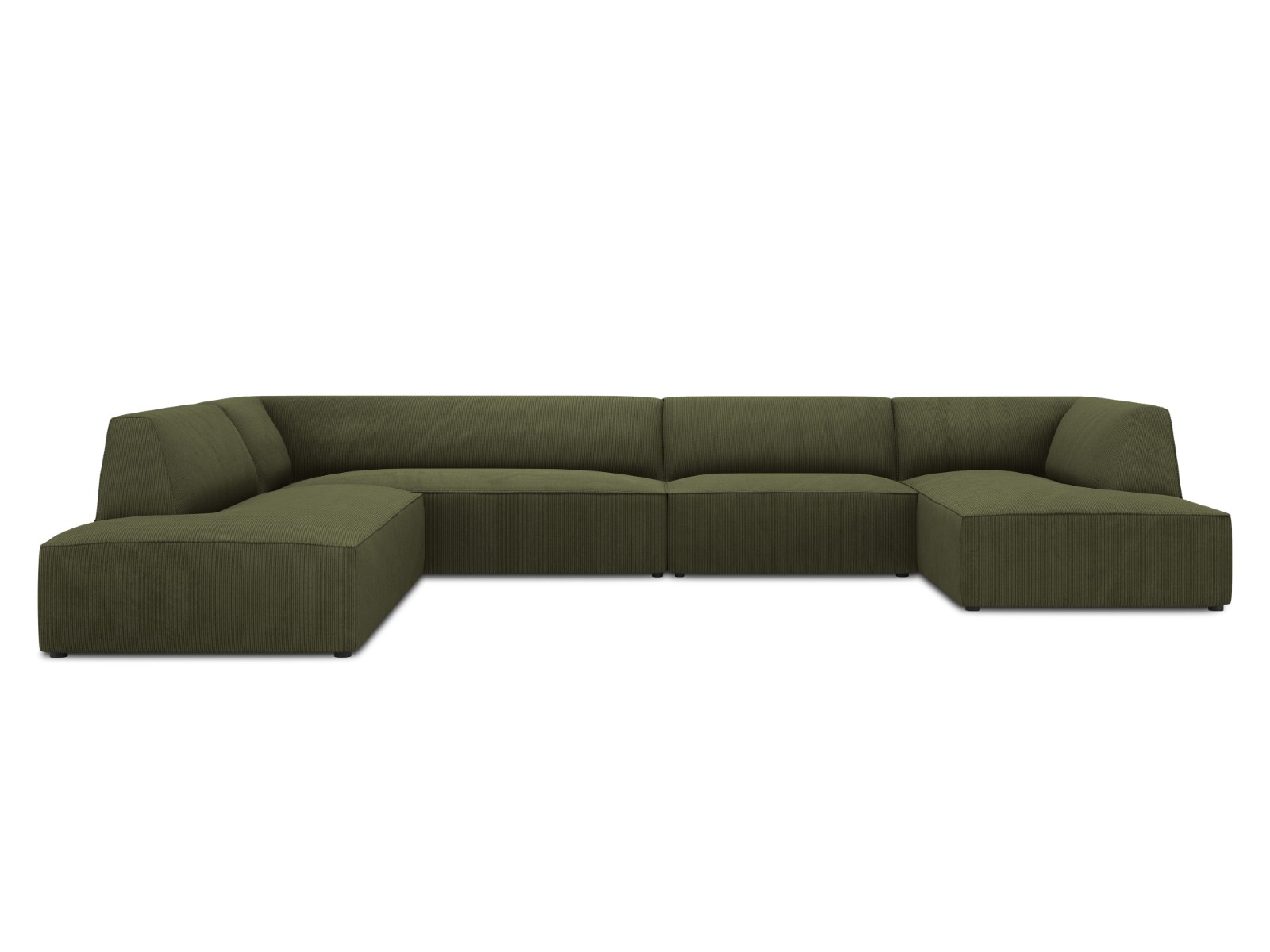 Canapé d'angle panoramique gauche tissu structuré vert 7 places