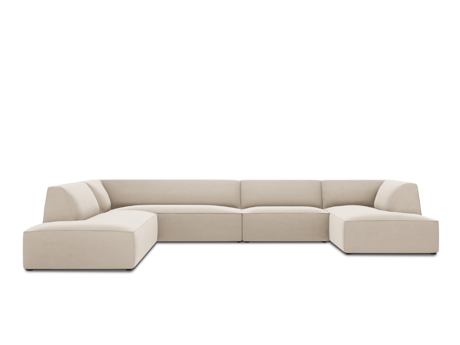 Canapé d'angle panoramique gauche velours beige 7 places