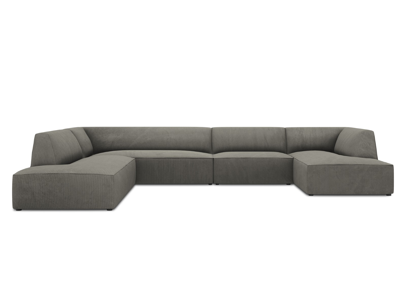 Canapé d'angle panoramique gauche tissu structuré gris clair 7 places
