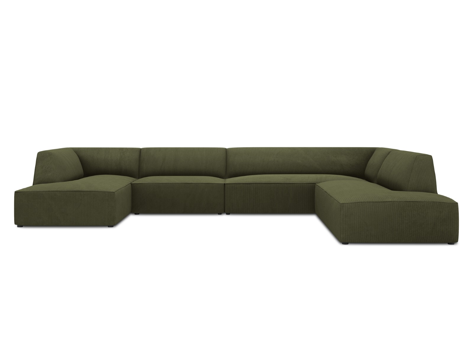Canapé d'angle panoramique droit tissu structuré vert 7 places