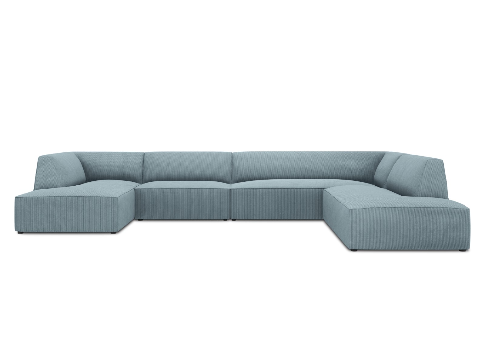 Canapé d'angle panoramique droit tissu structuré bleu clair 7 places