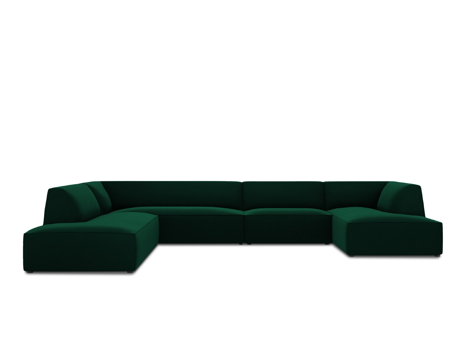 Canapé d'angle panoramique gauche velours vert bouteille 7 places