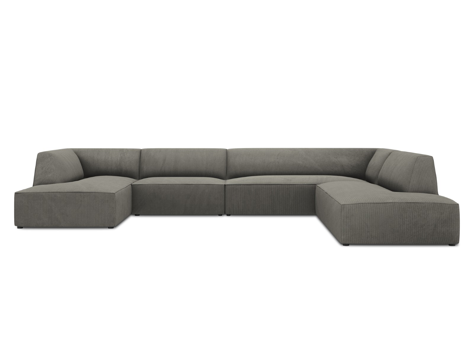 Canapé d'angle panoramique droit tissu structuré gris clair 7 places