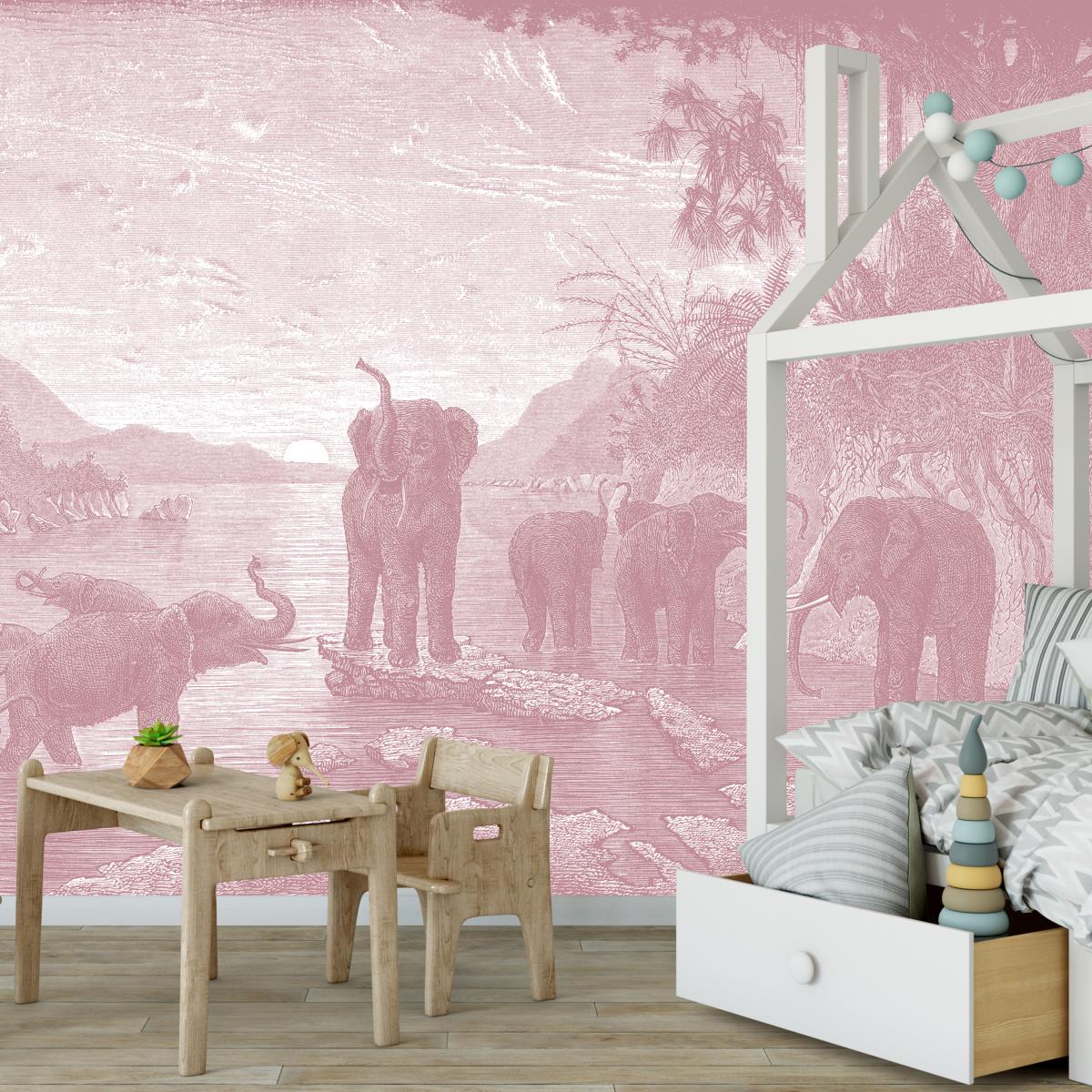 Papier peint panoramique gravure les éléphants 390x270cm