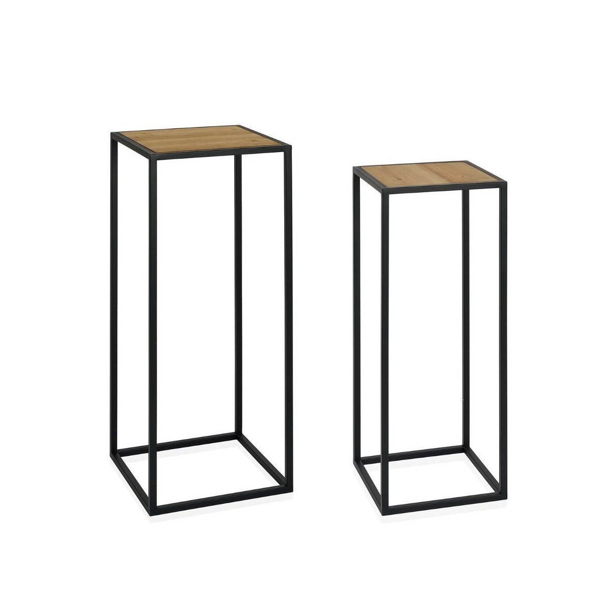 Set de 2 sellettes en métal noir et bois H70cm Set de 2 sellettes en métal noir et bois H70cm