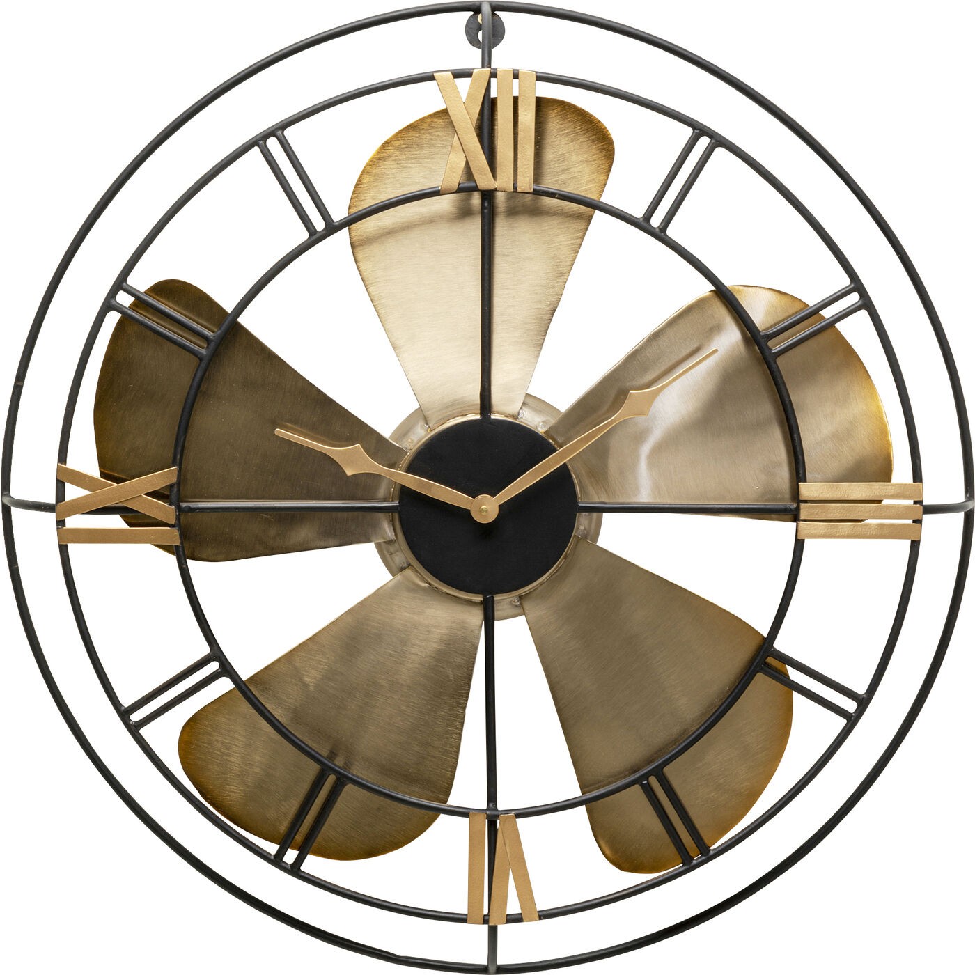 Horloge murale hélice en acier doré et noir D62