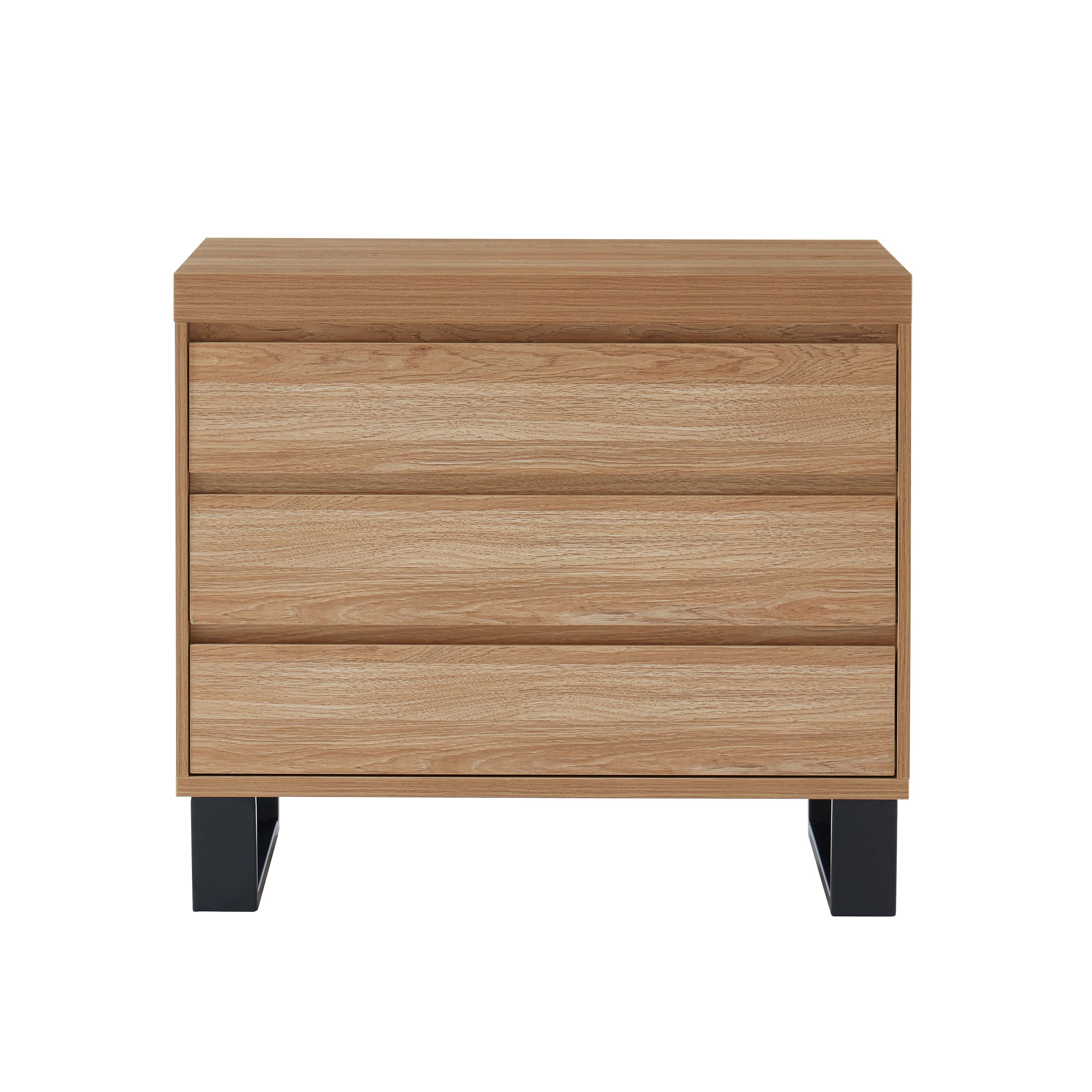 Commode effet chêne et métal noir 3 tiroirs - l90cm Commode effet chêne et métal noir 3 tiroirs - l90cm