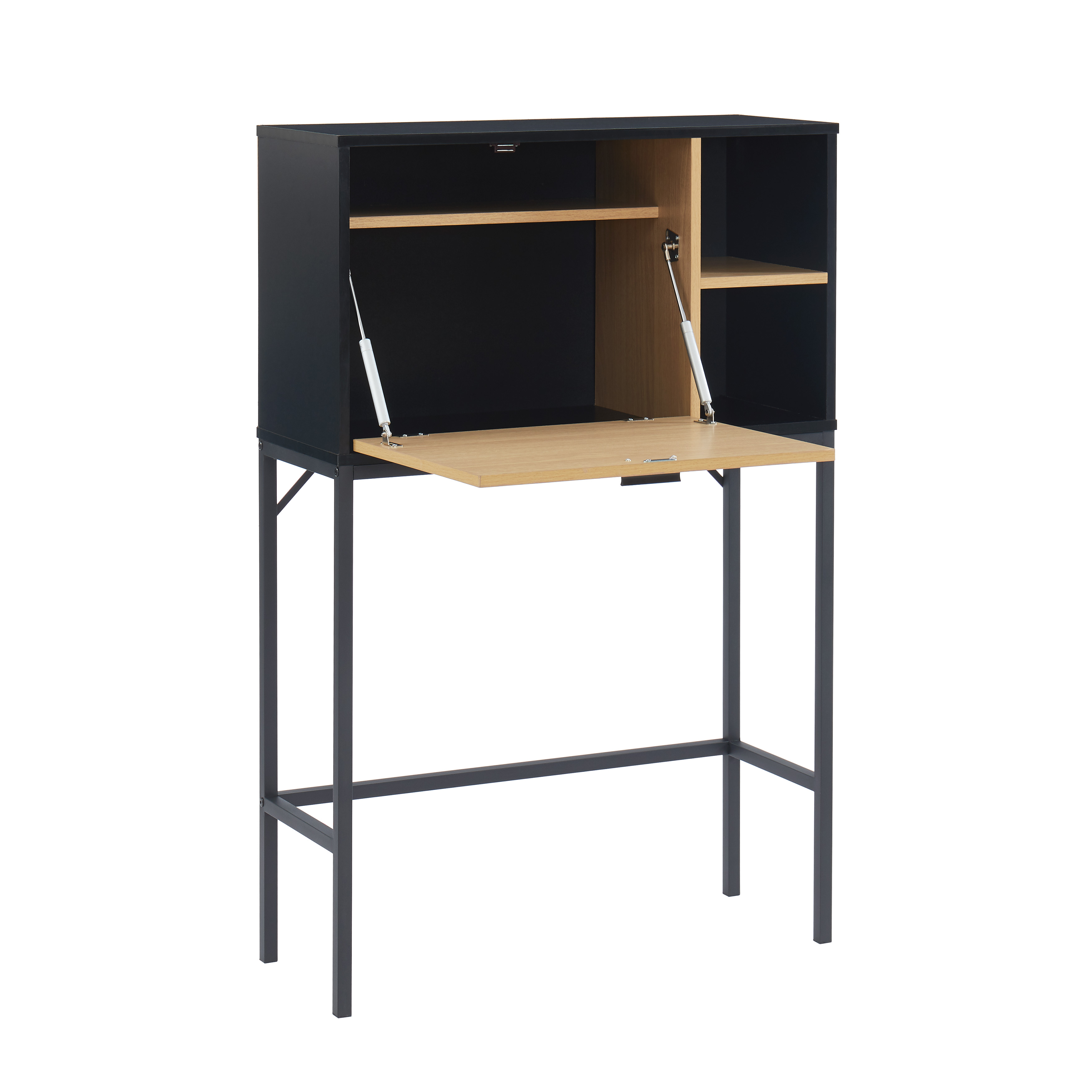 Secrétaire noir et effet bois 1 porte et 2 niches l90cm Secrétaire noir et effet bois 1 porte et 2 niches l90cm