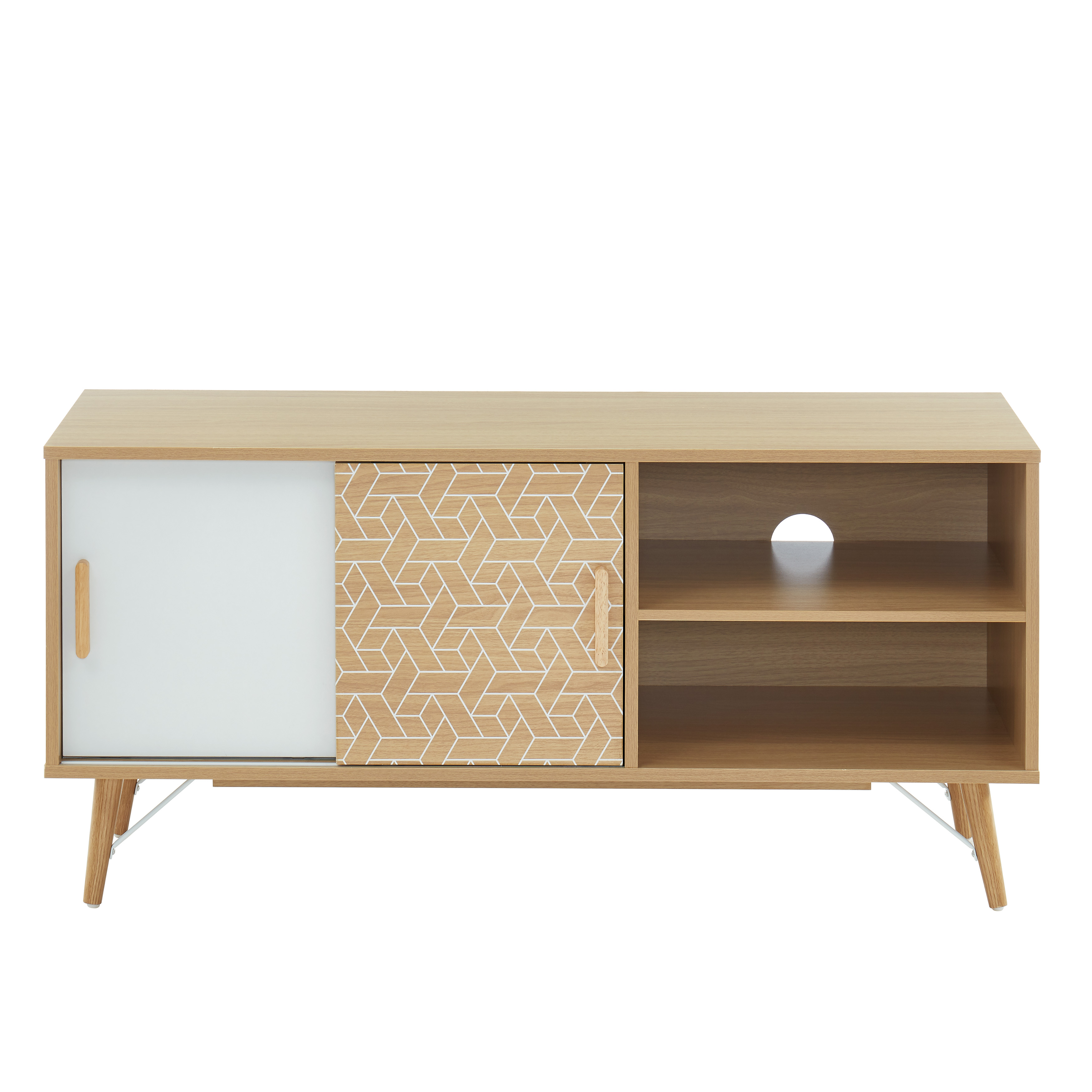 Meuble tv blanc et effet chêne 2 portes 116cm Meuble tv blanc et effet chêne 2 portes 116cm