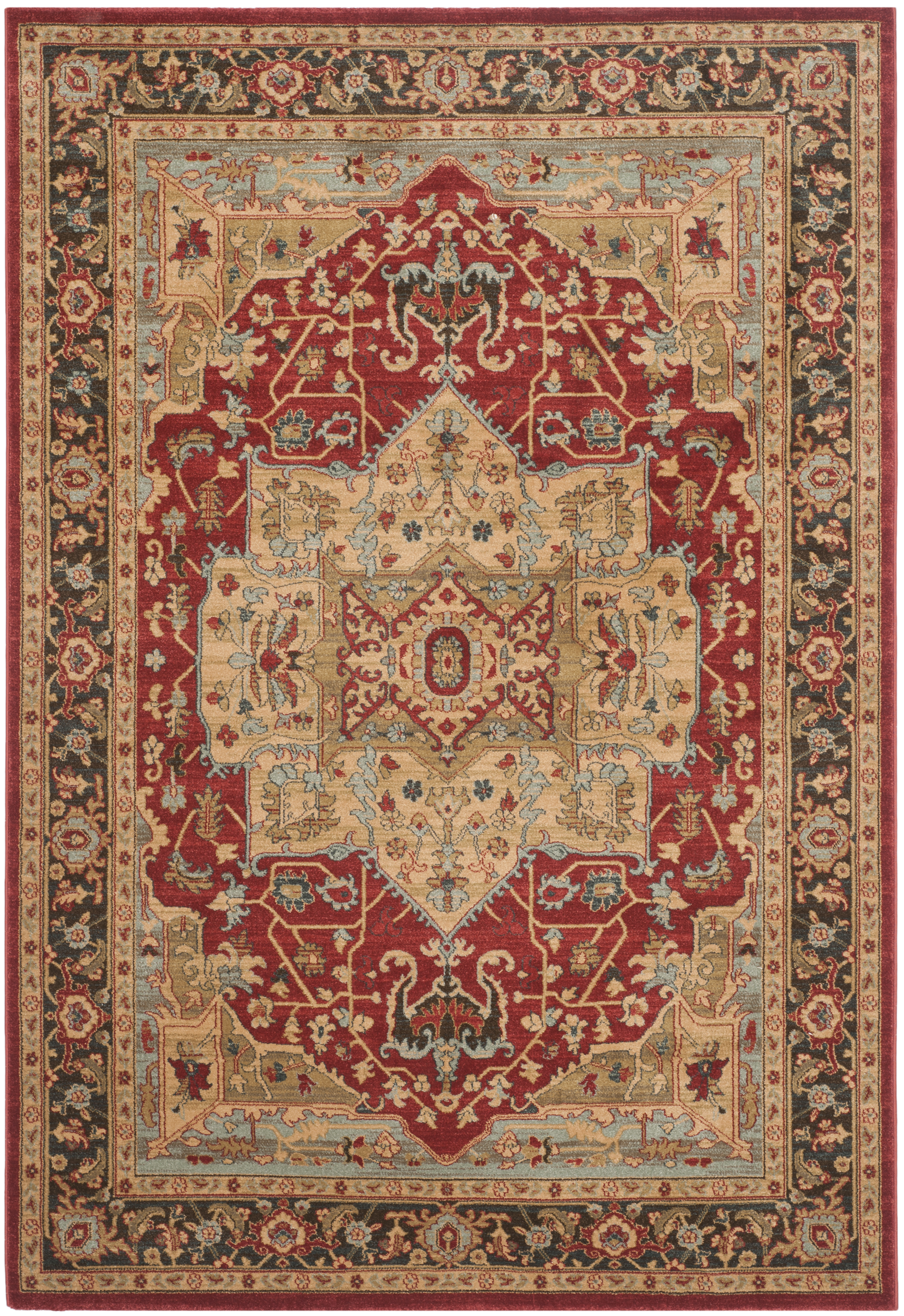 Tapis de salon interieur en beige & bleu marine, 201 x 279 cm Tapis de salon interieur en beige & bleu marine, 201 x 279 cm
