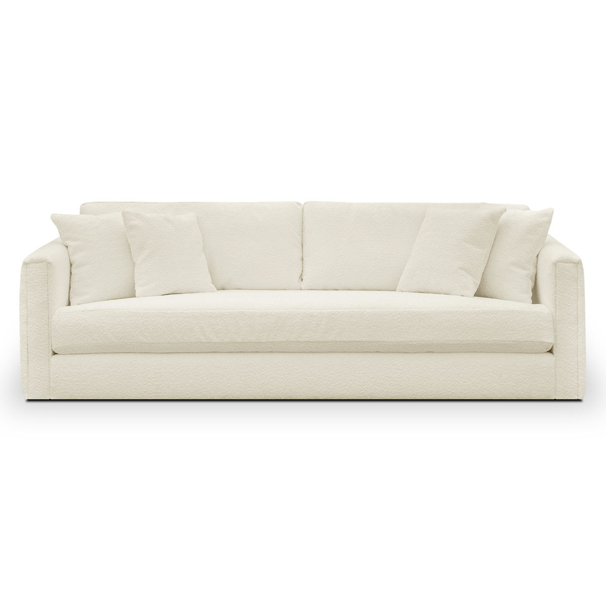 Canapé 4 places avec 4 coussins déco en tissu bouclette écru
