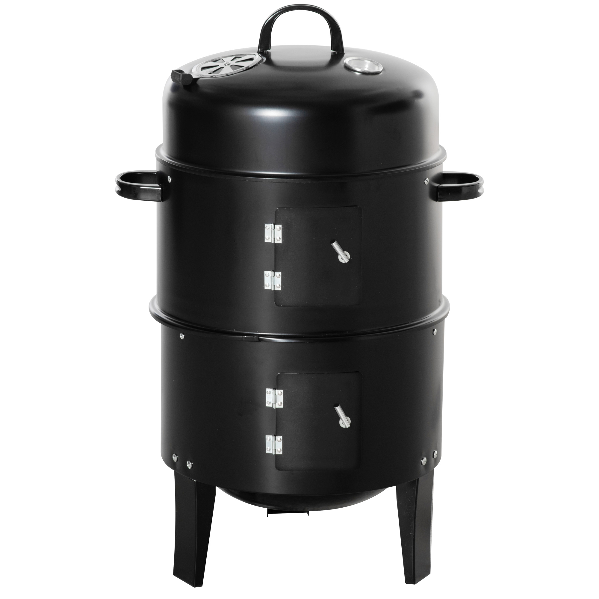 Barbecue fumoir grill braséro 3 en 1 - 2 grilles - acier inox. noir