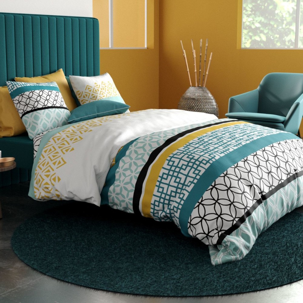Parure housse de couette coton bleu 220x240 cm Parure housse de couette coton bleu 220x240 cm