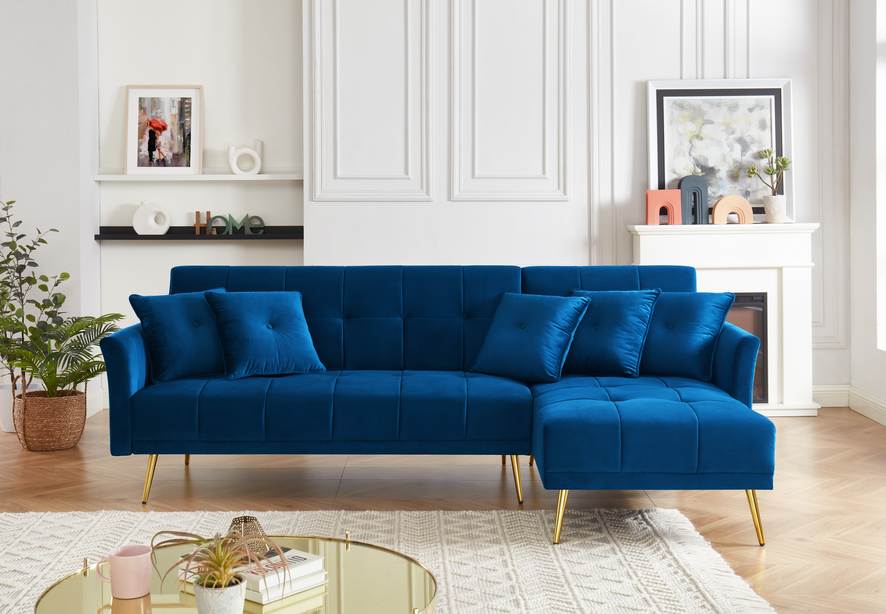 Aroma - Angle convertible en velours 5 places bleu - Vue supplémentaire 2