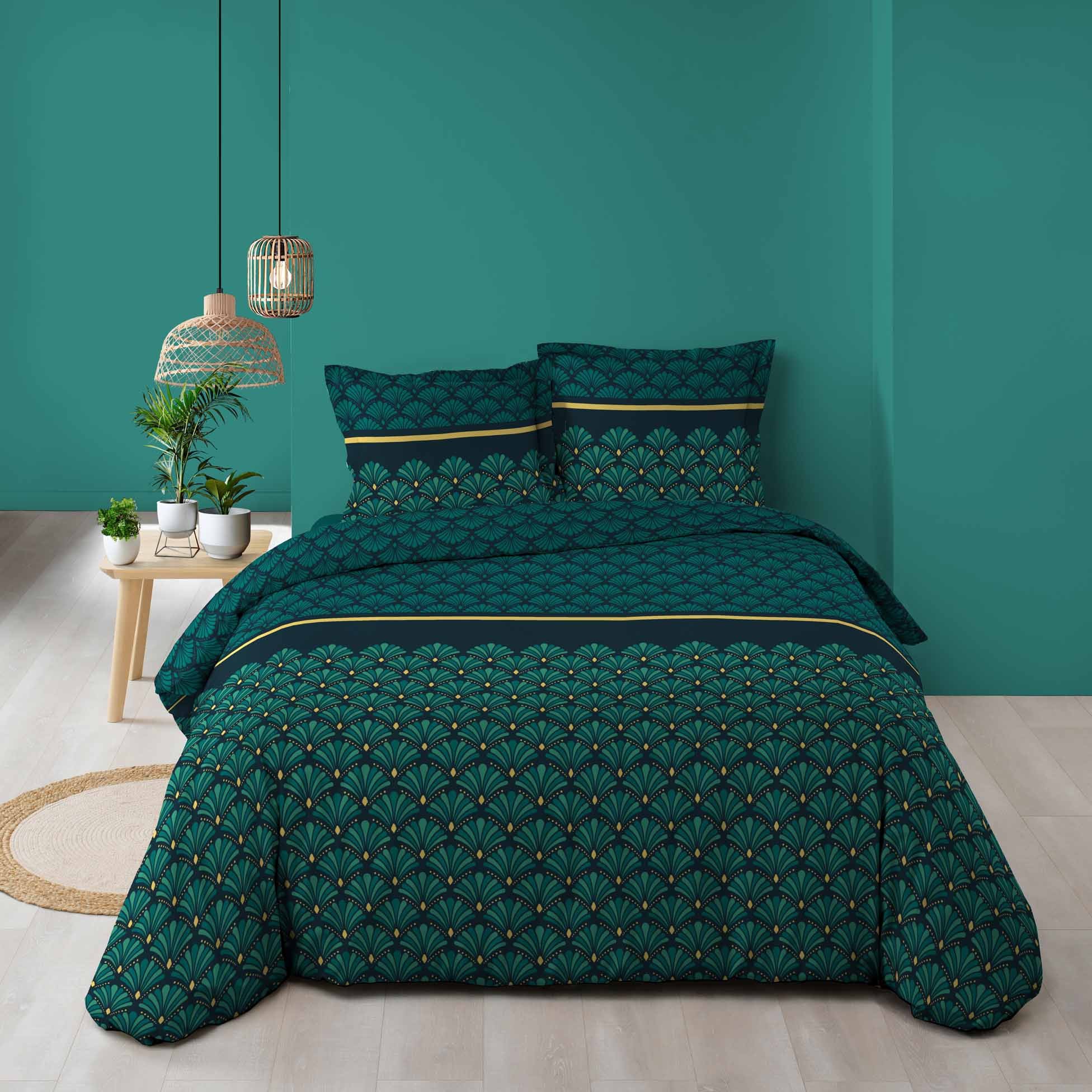 Housse de couette 220x240 bleu coton + 2 taies Housse de couette 220x240 bleu coton + 2 taies