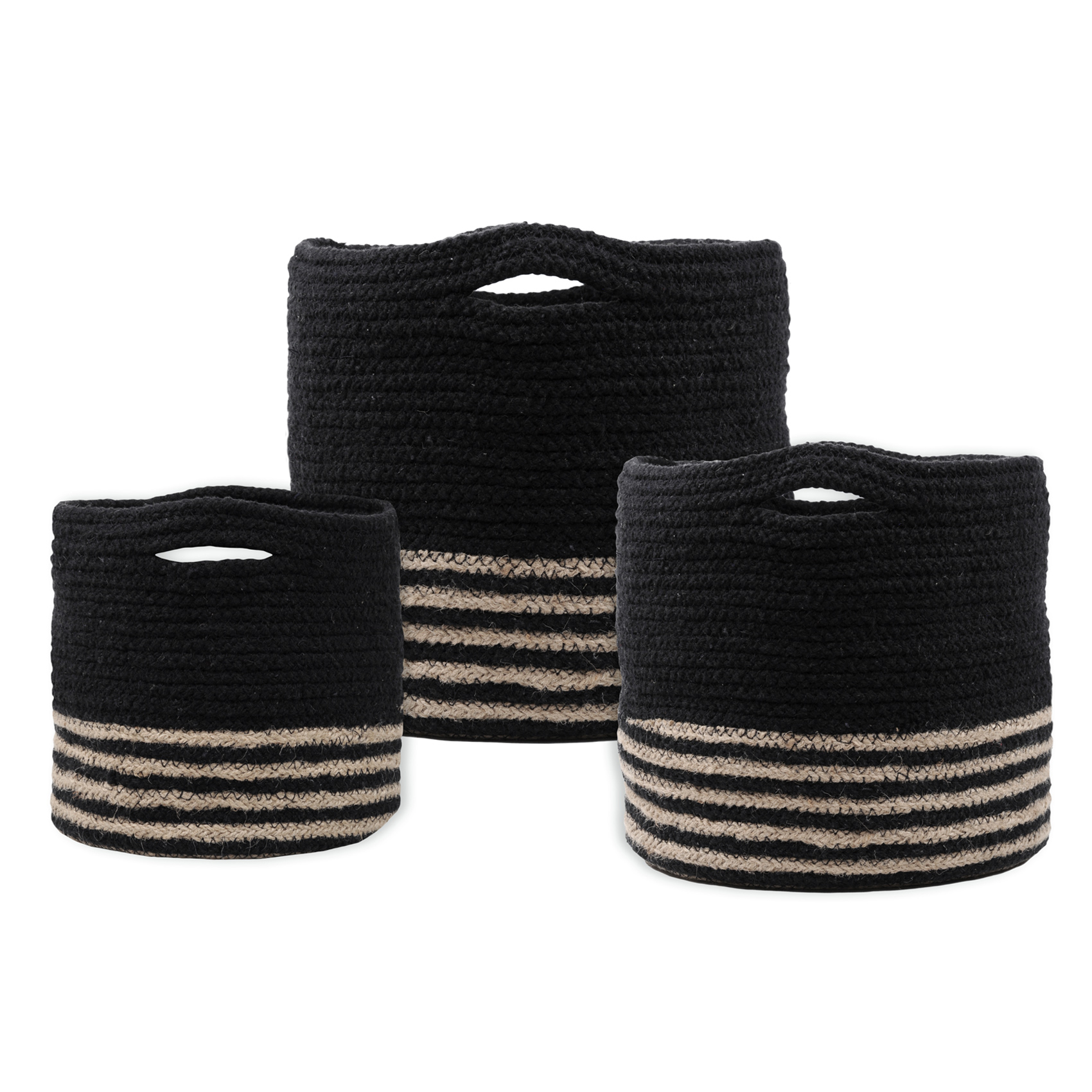 Set de 3 paniers ronds à anses coton noir
