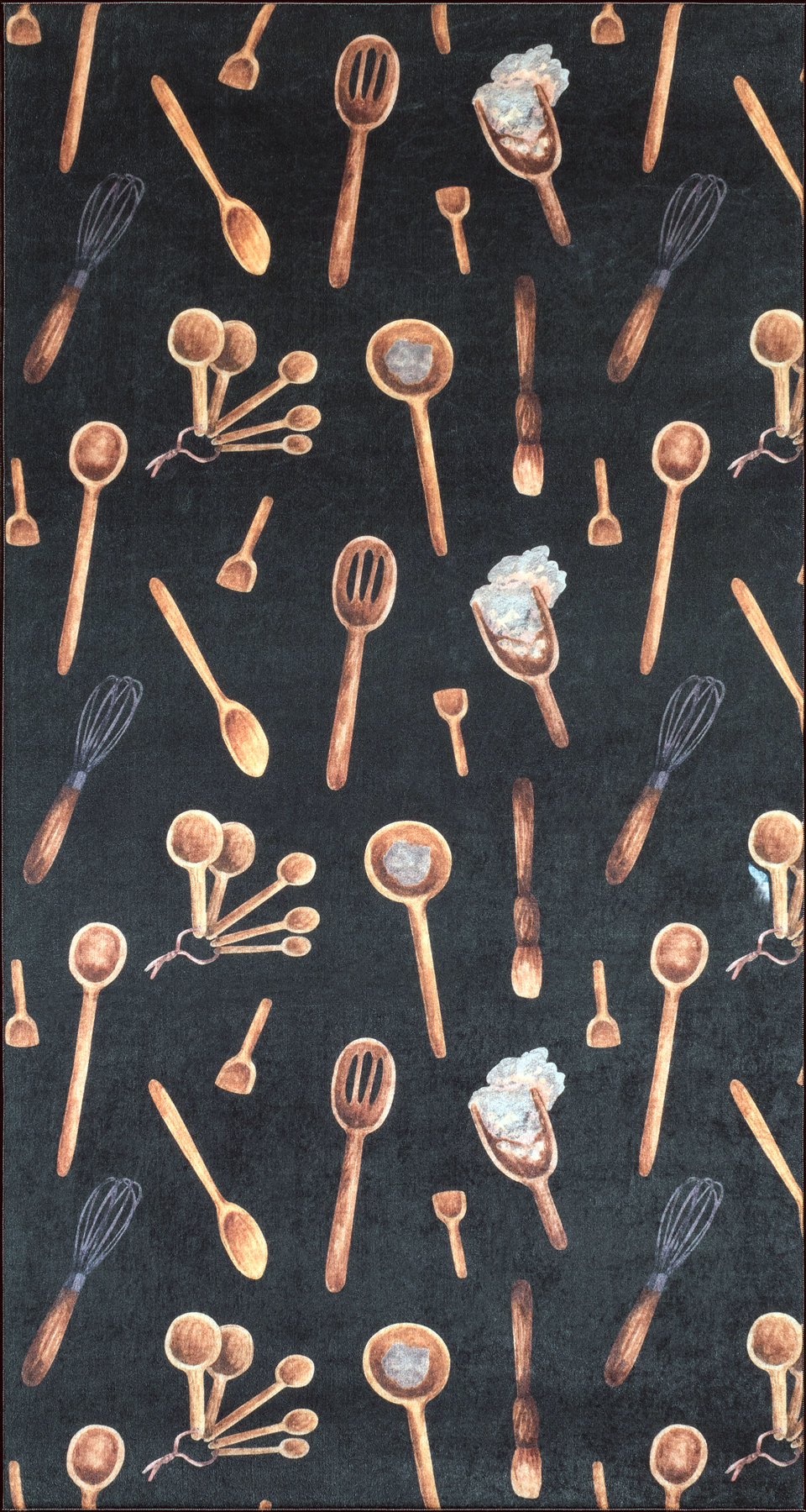 Tapis de cuisine noir motif ustensiles 70x180