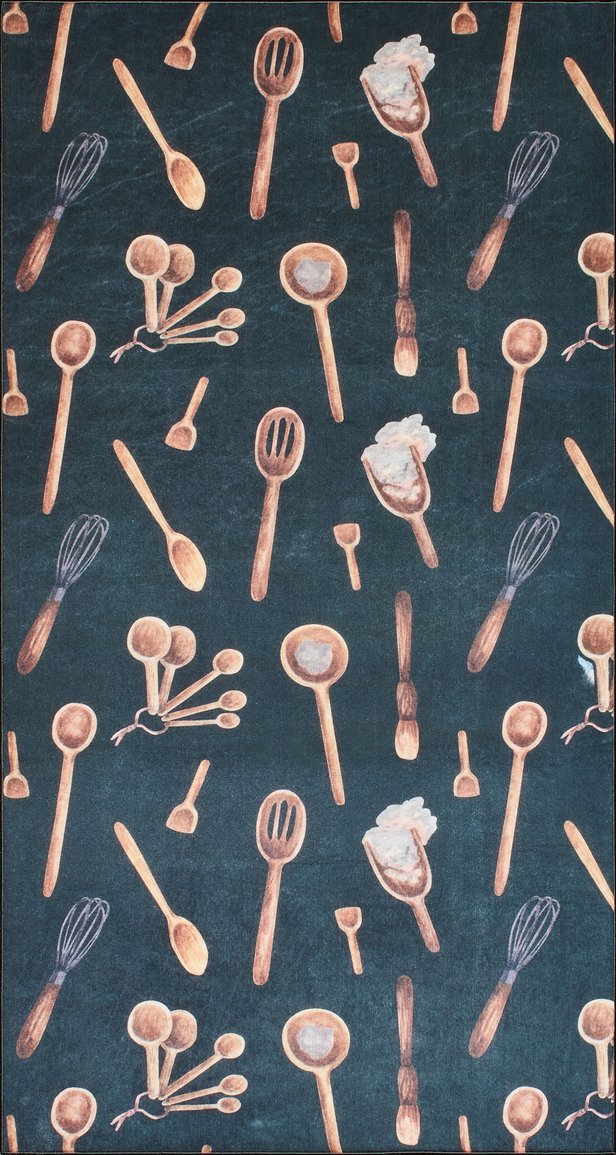 Tapis de cuisine noir motif ustensiles 80x150 Tapis de cuisine noir motif ustensiles 80x150