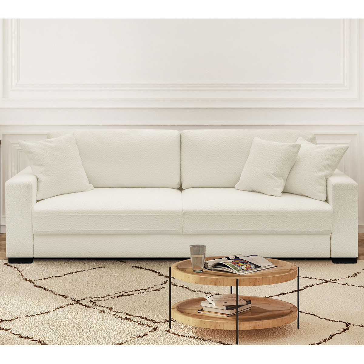 Canapé convertible 3 places en tissu bouclette beige - Vue supplémentaire 1