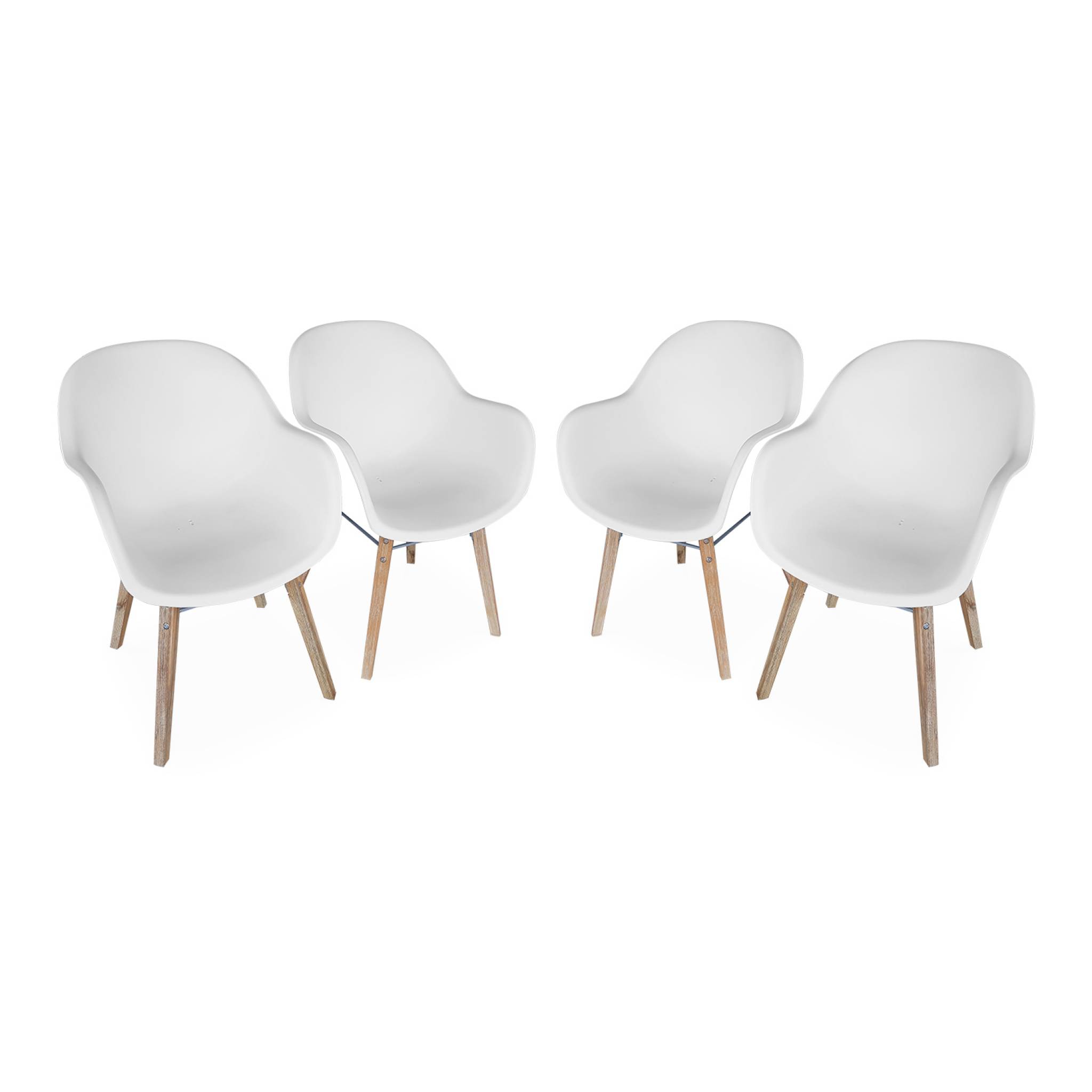 Lot de 4 fauteuils en acacia et résine injectée blanc Lot de 4 fauteuils en acacia et résine injectée blanc