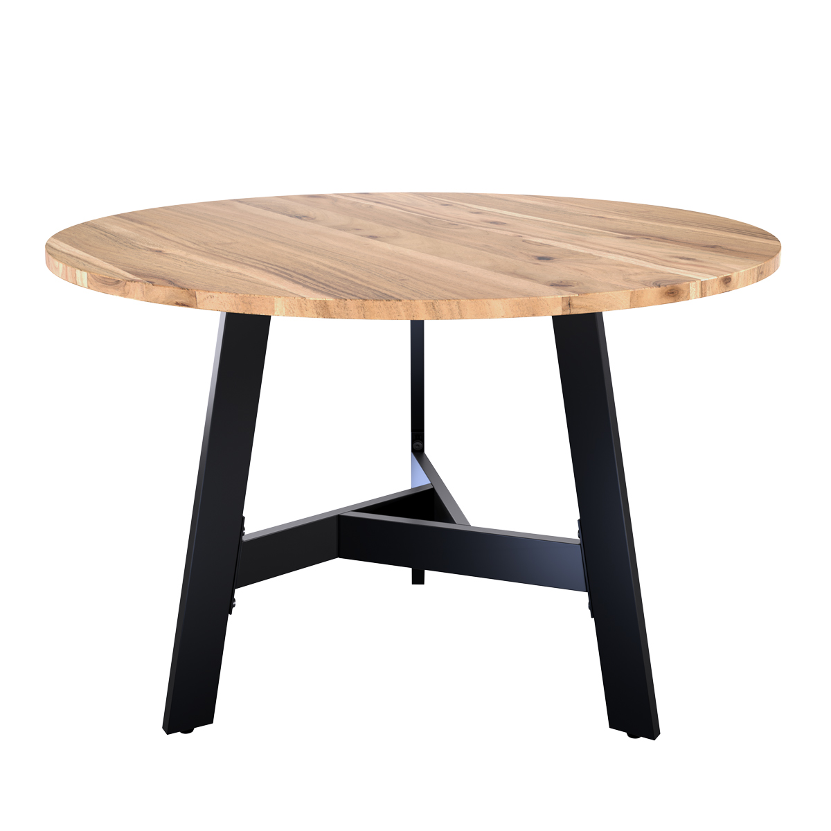 Table ronde 4 places en bois d'acacia et métal 115 cm Table ronde 4 places en bois d'acacia et métal 115 cm