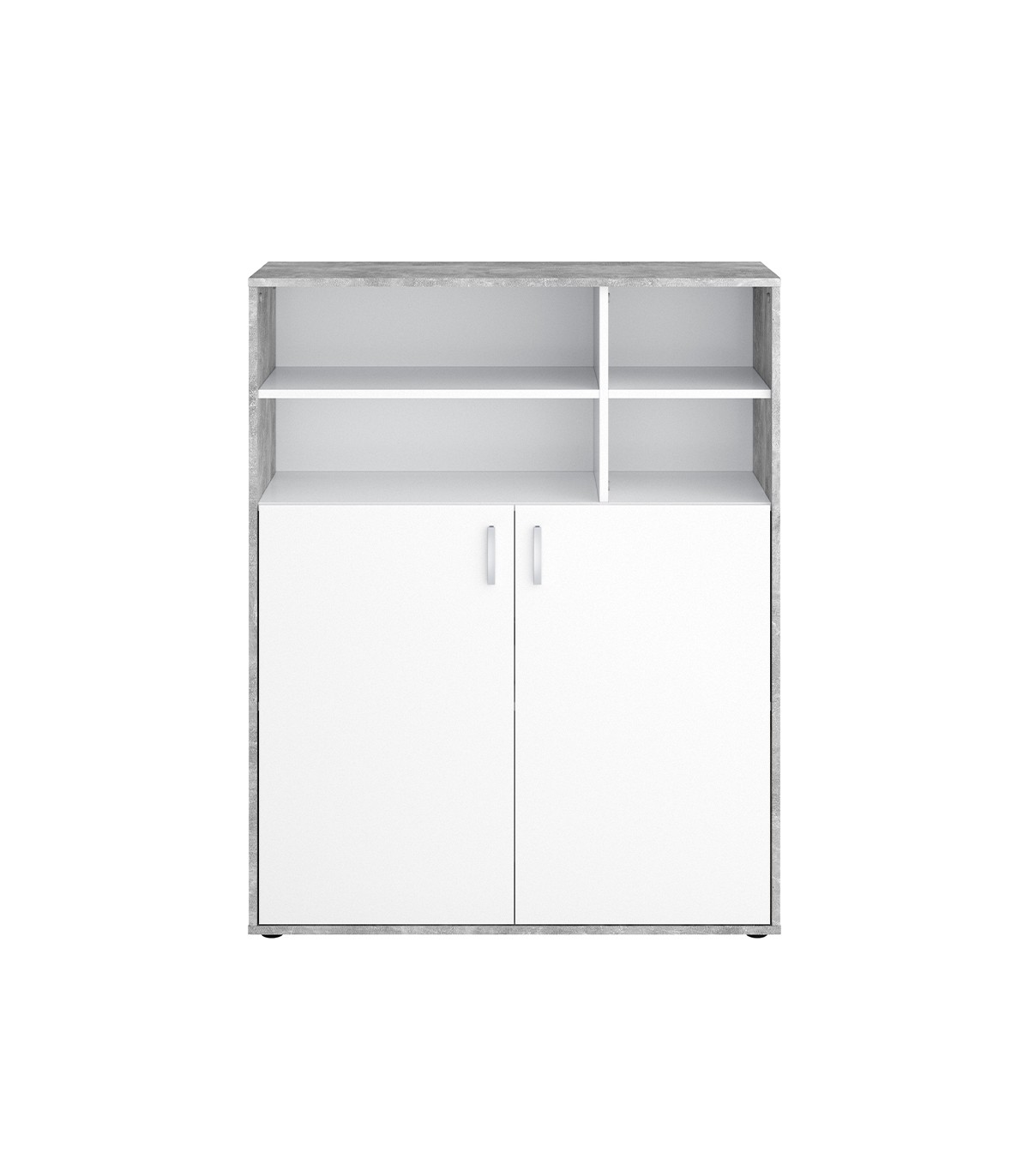 Buffet Haut 2 Portes et 4 Niches Blanc et Aspect Béton Buffet Haut 2 Portes et 4 Niches Blanc et Aspect Béton
