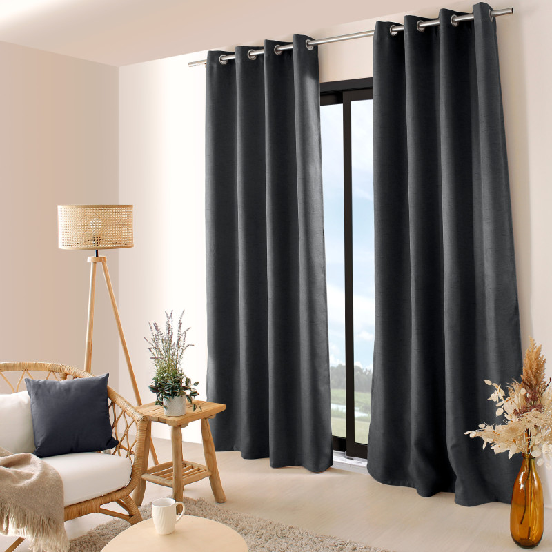 Rideau occultant uni et fileté polyester anthracite 240 x 140 Rideau occultant uni et fileté polyester anthracite 240 x 140