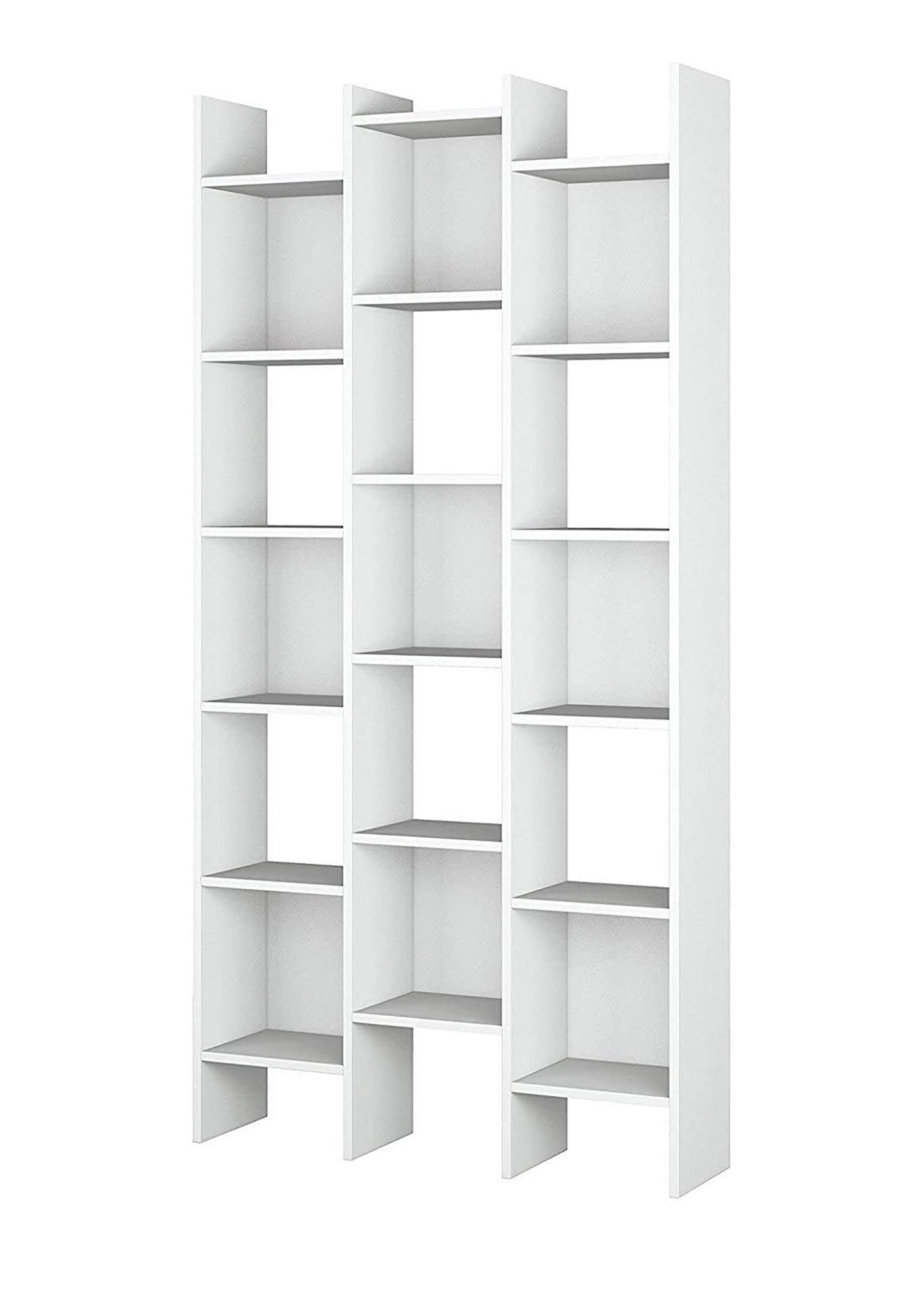 bibliothèque avec 18 étagères effet bois blanc