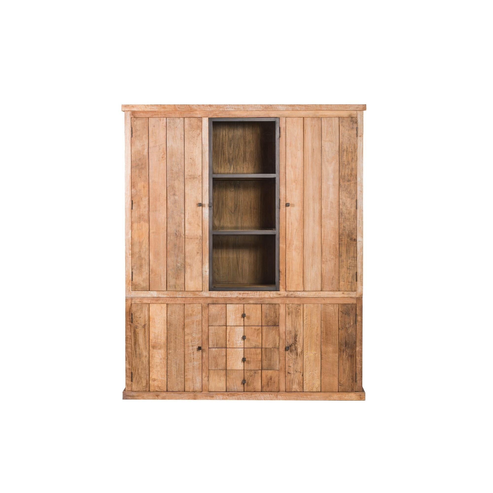 Buffet vaisselier en bois recyclé 3 portes 4 tiroirs éclairage LED