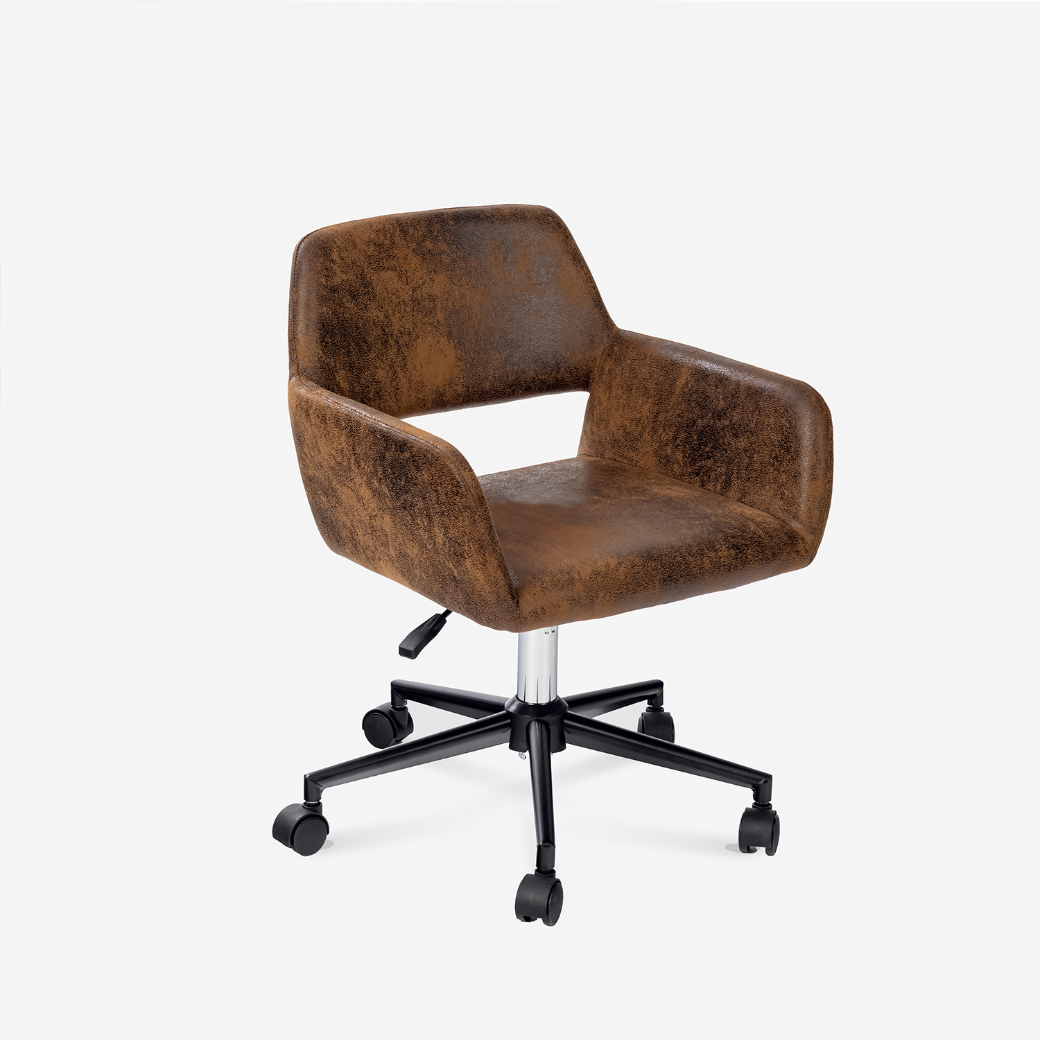 chaise de bureau vintage en tissu suède réglable marron