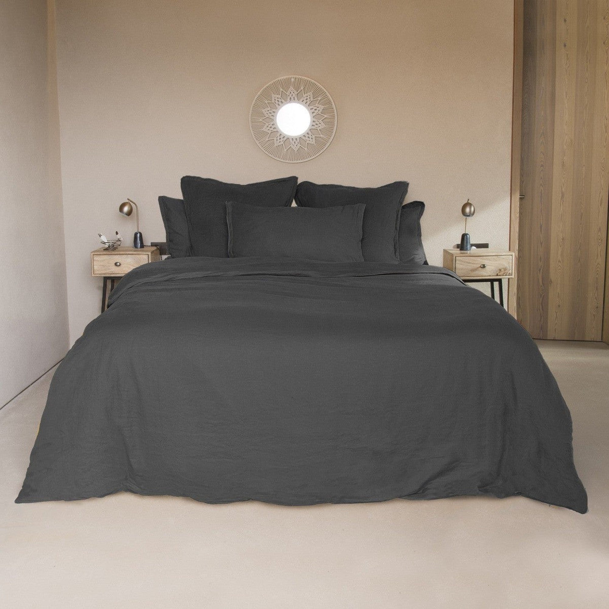 Housse de couette en lin lavé 200x200 Ardoise Housse de couette en lin lavé 200x200 Ardoise