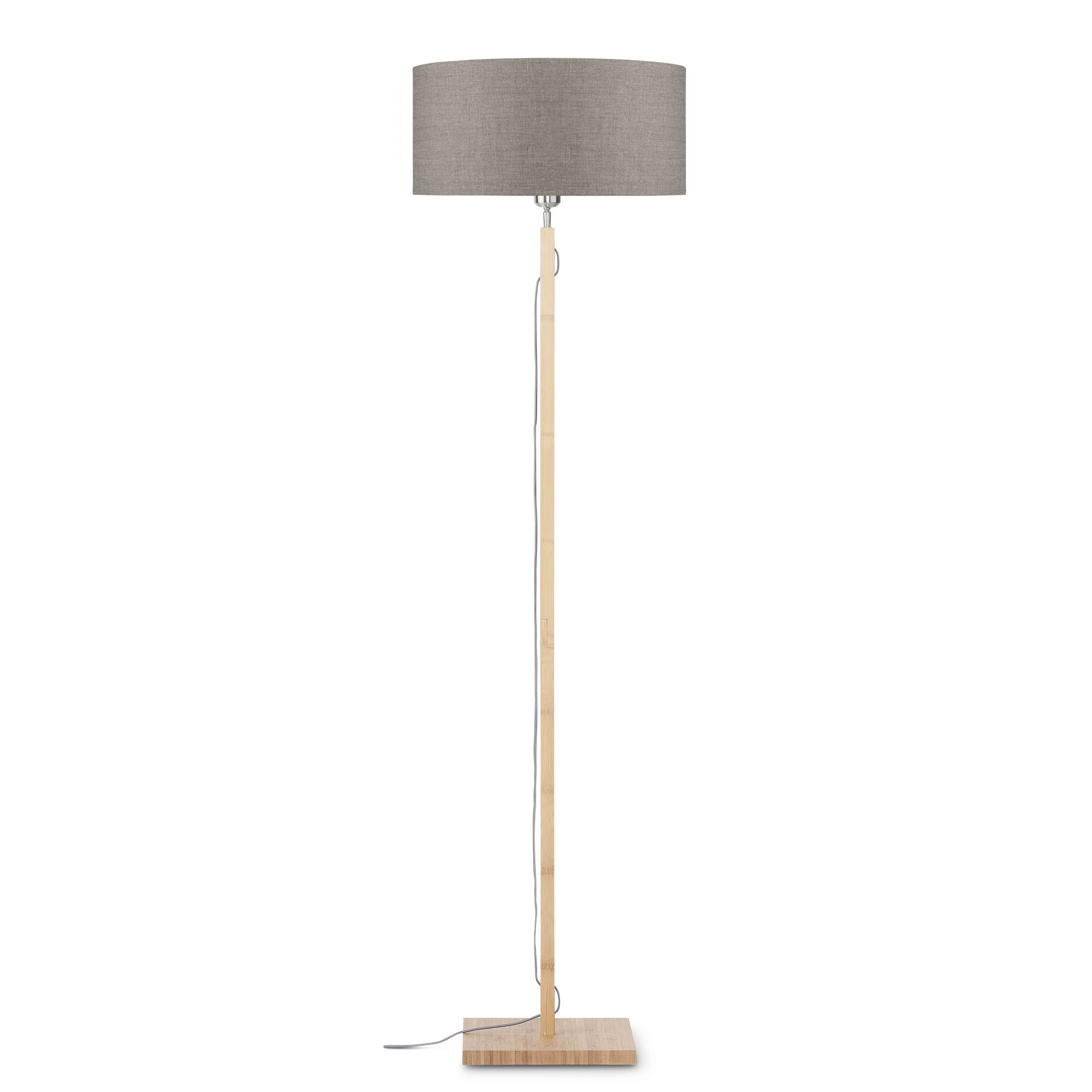 Lampadaire bambou abat-jour lin lin foncé, h. 167cm