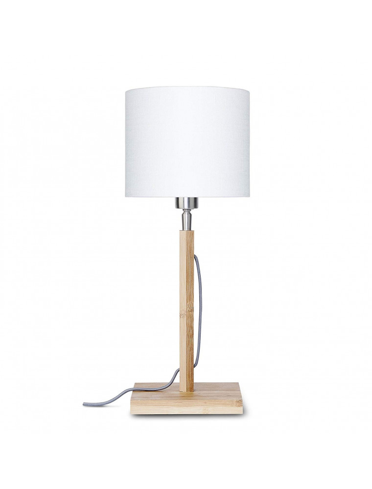 Lampe de table en bambou abat-jour en lin blanc, h. 59cm