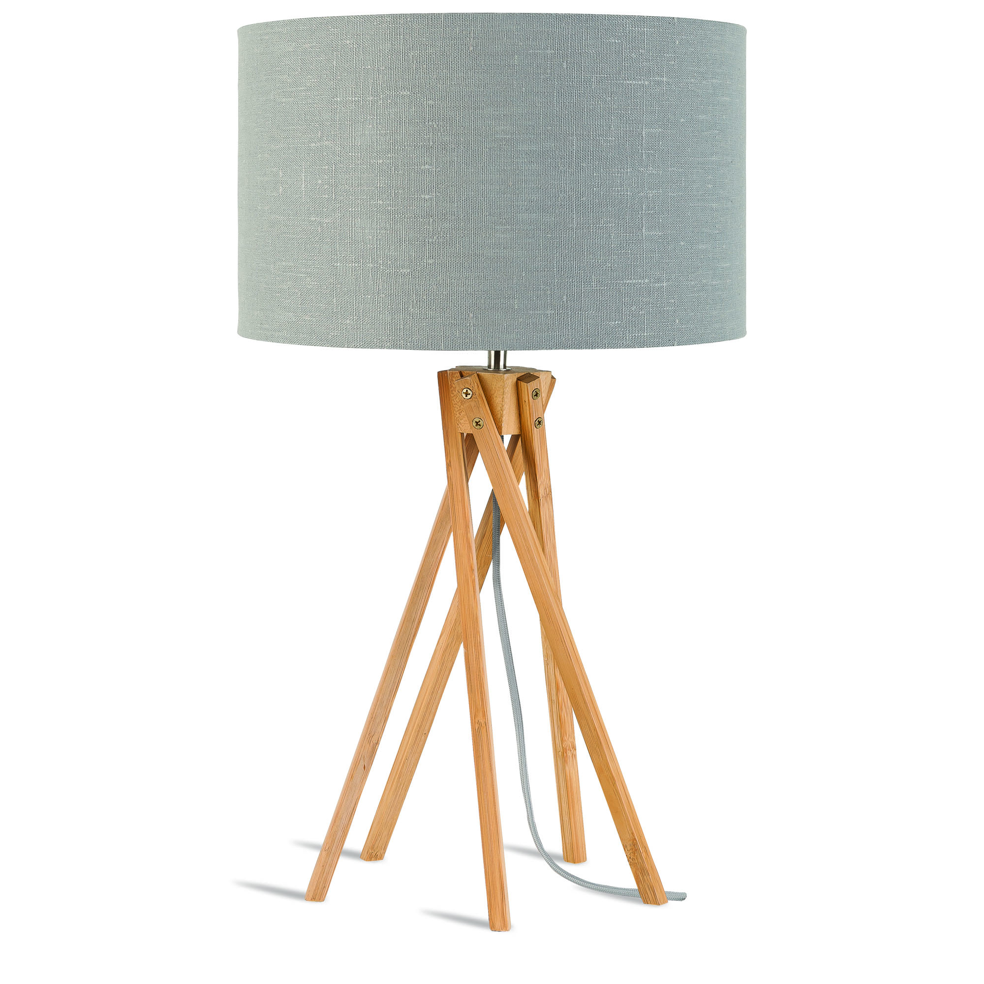 Lampe de table en bambou abat-jour en lin gris clair, h. 59cm