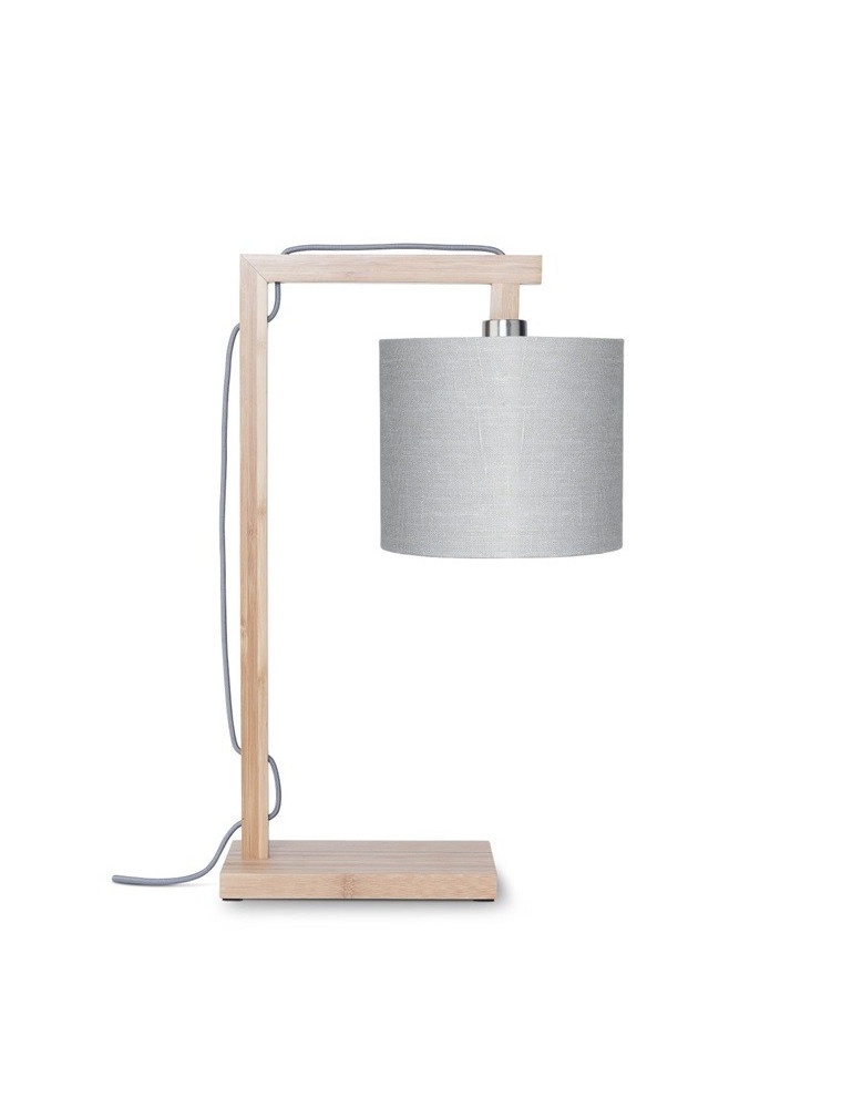 Lampe de table en bambou abat-jour en lin gris clair, h. 47cm