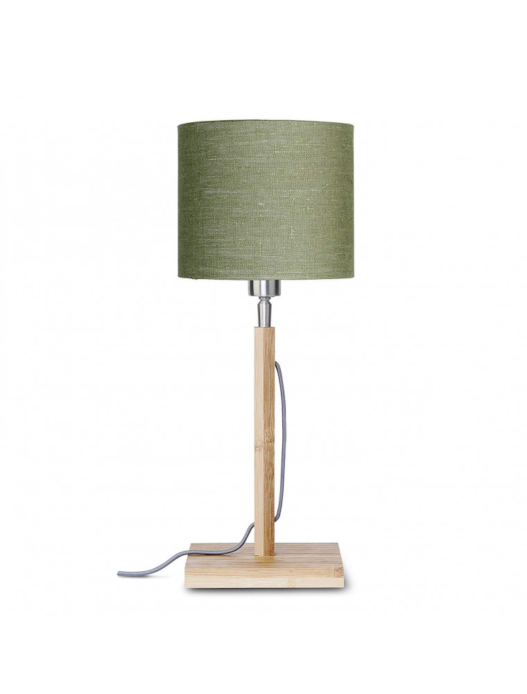 Lampe de table en bambou abat-jour en lin vert forêt, h. 59cm