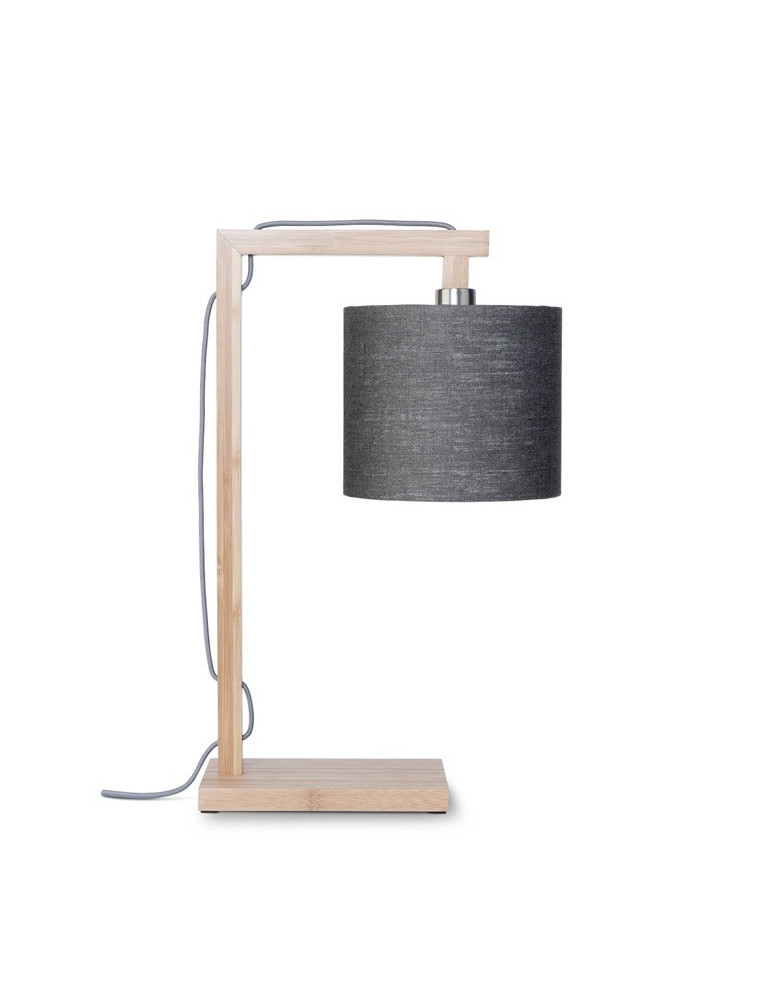 Lampe de table en bambou abat-jour en lin gris foncé, h. 47cm