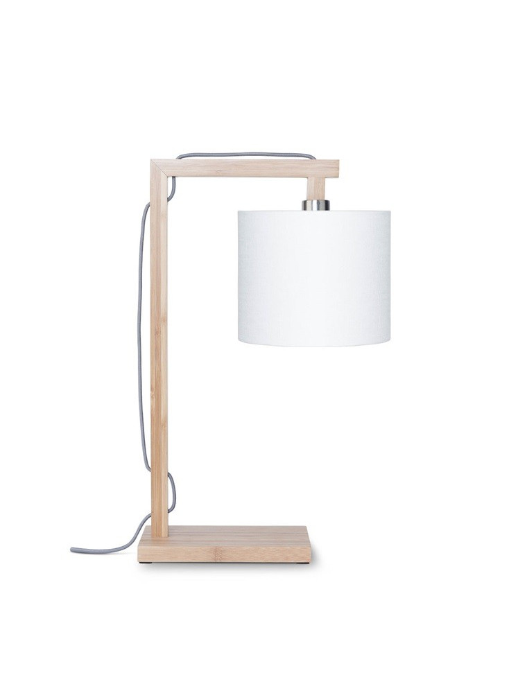 Lampe de table en bambou abat-jour en lin blanc, h. 47cm