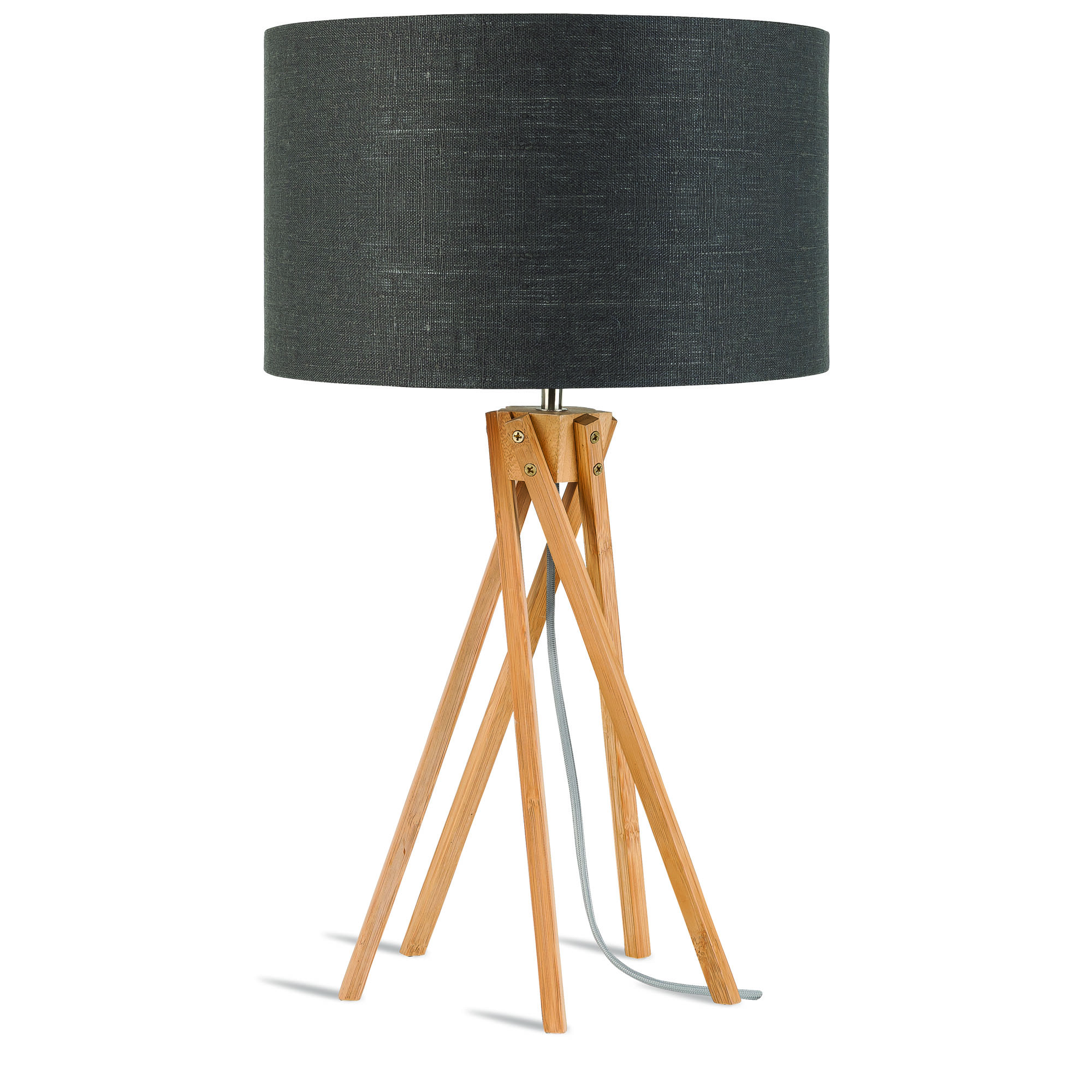 Lampe de table en bambou abat-jour en lin gris foncé, h. 59cm