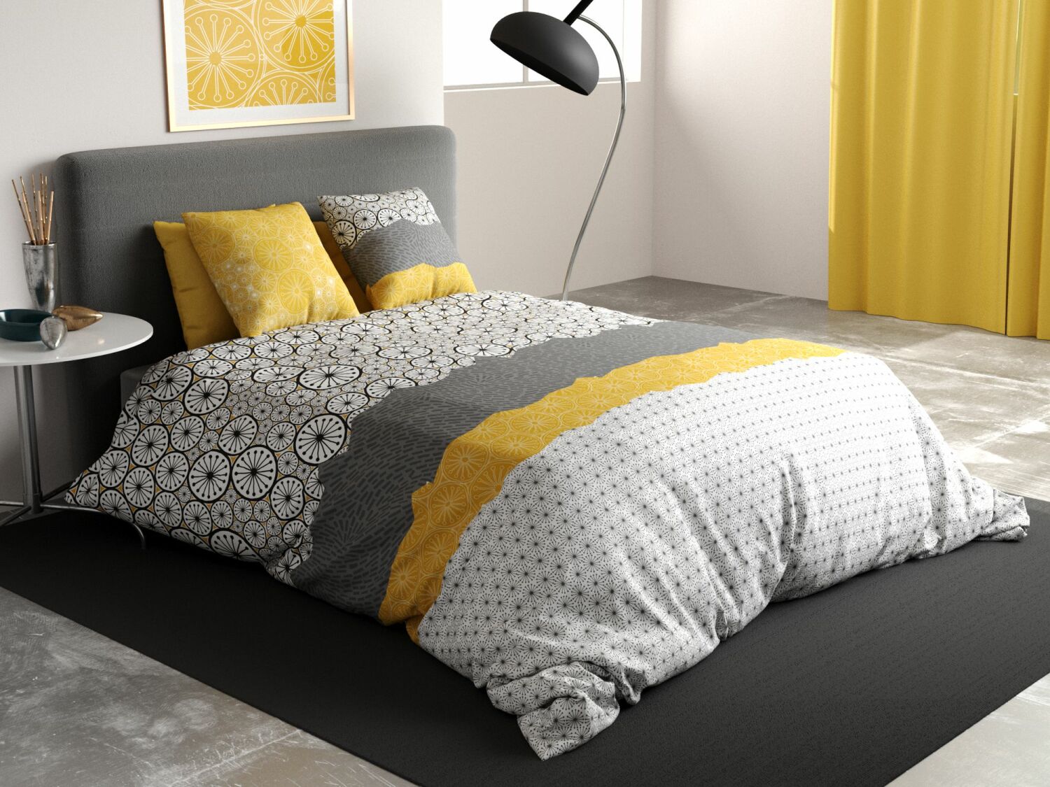 Parure housse de couette coton gris 240x260 cm Parure housse de couette coton gris 240x260 cm