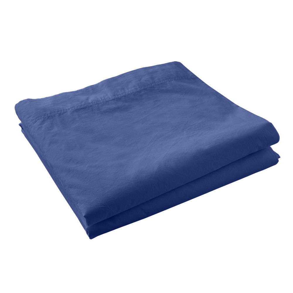 Draps plat percale de coton bleu 240x300 cm