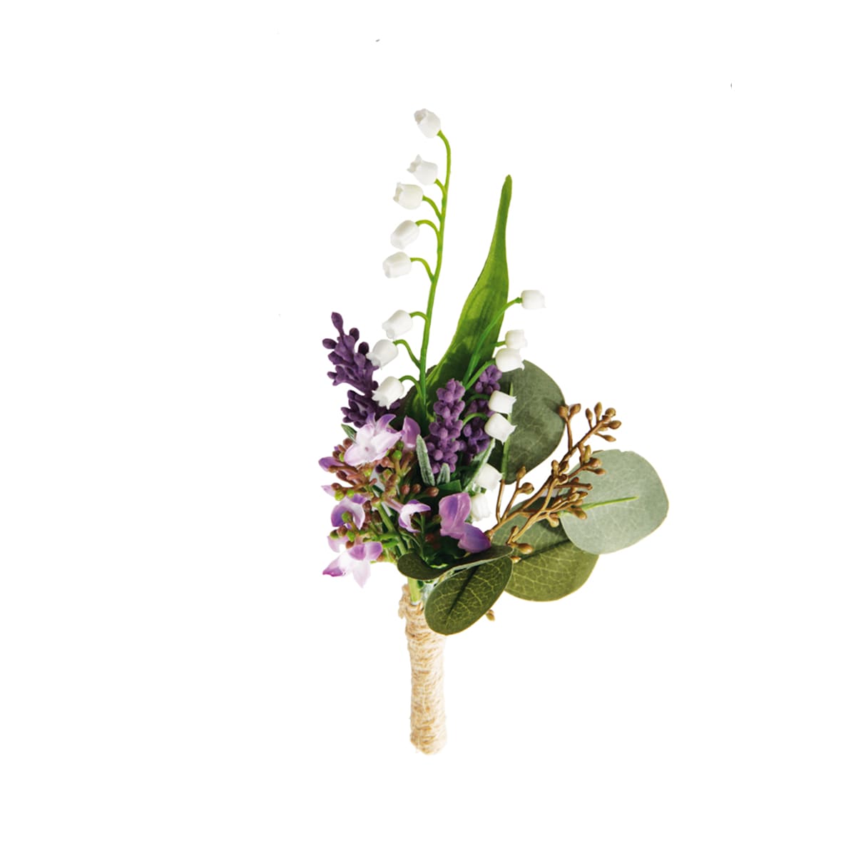 Composition de muguet et eucalyptus artificielle violet et vert H22