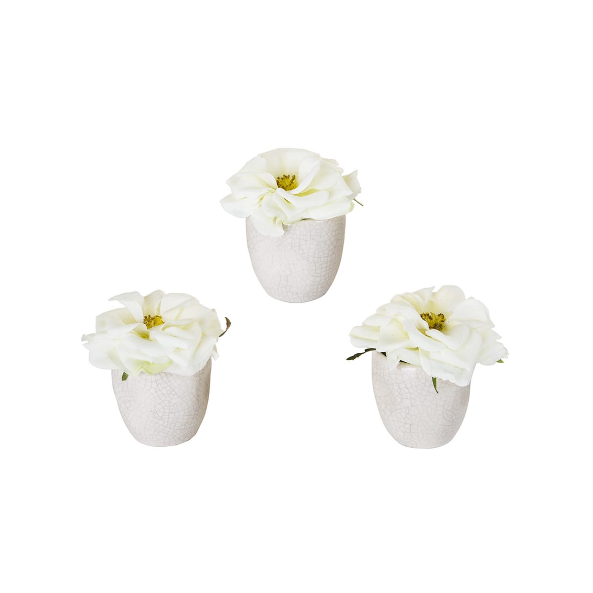 Set de 3 roses en pot artificielles blanches D8